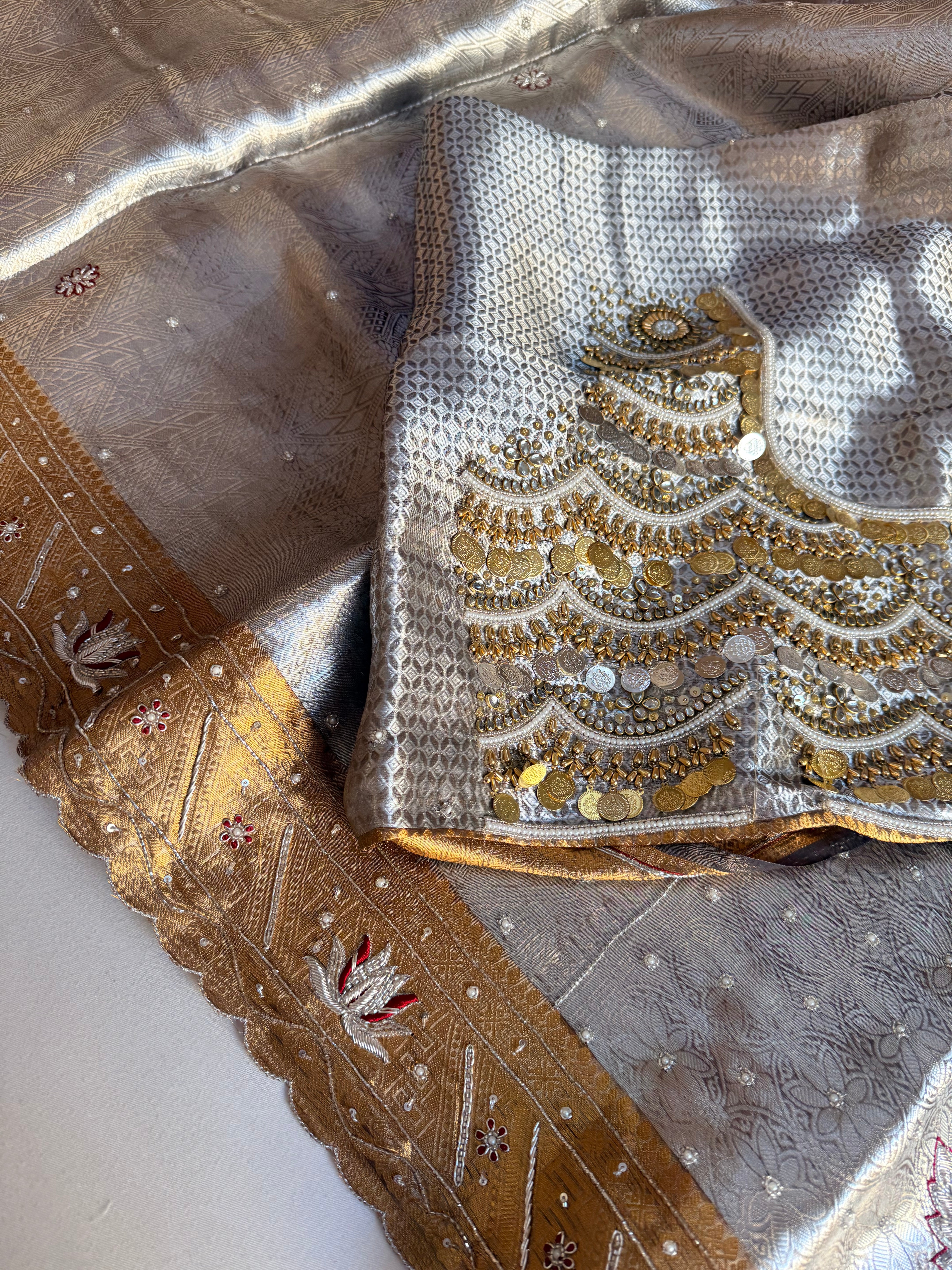 Kanjivaram brocade banarasi tissue silk sona rupa hand embroidered saree