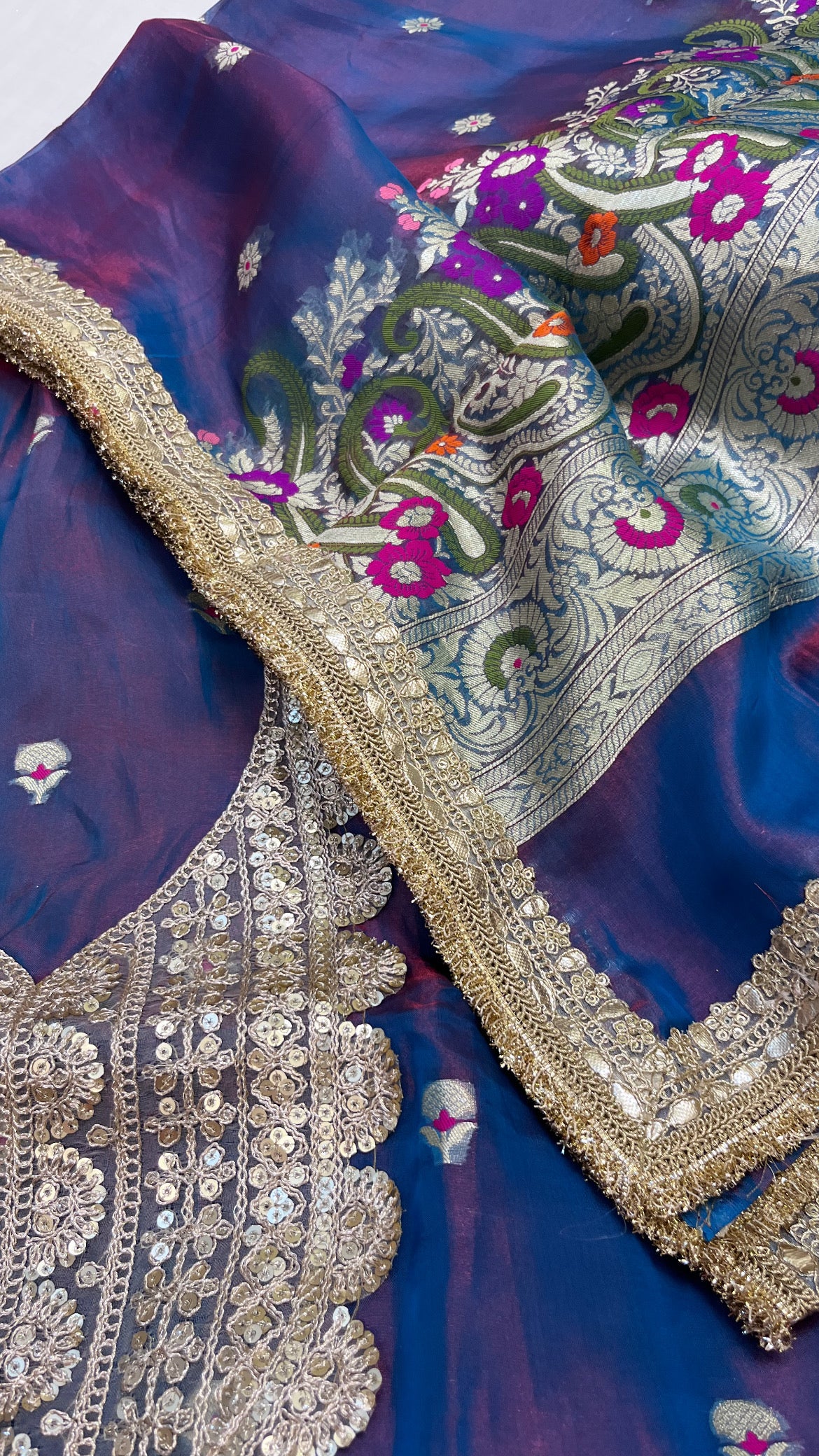 Heeramandi ink purple dhup chao effect tissue silk meenakari suit set