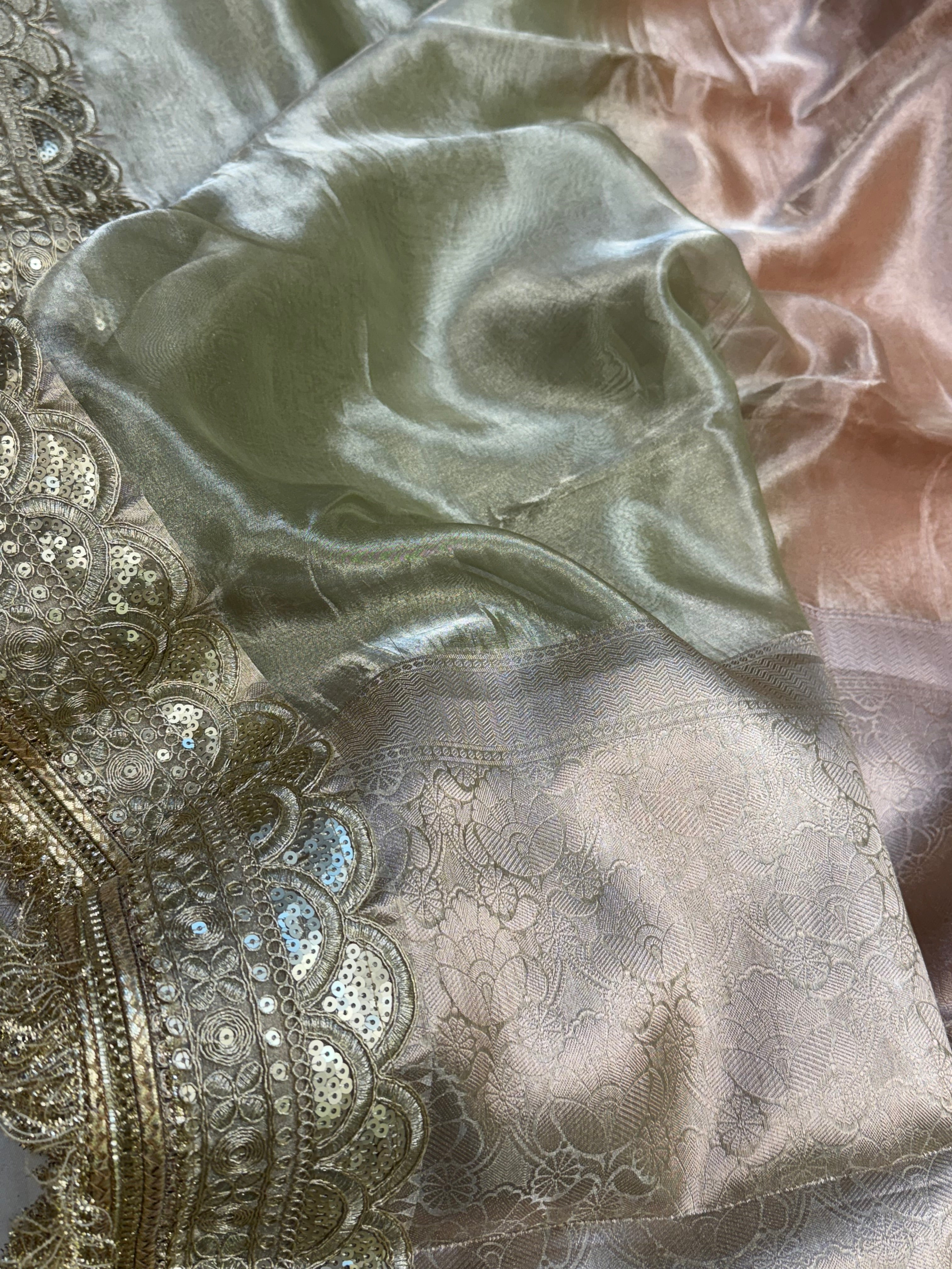 Maharani rang birangi shaded kadhwa multicoloured tissue silk saree