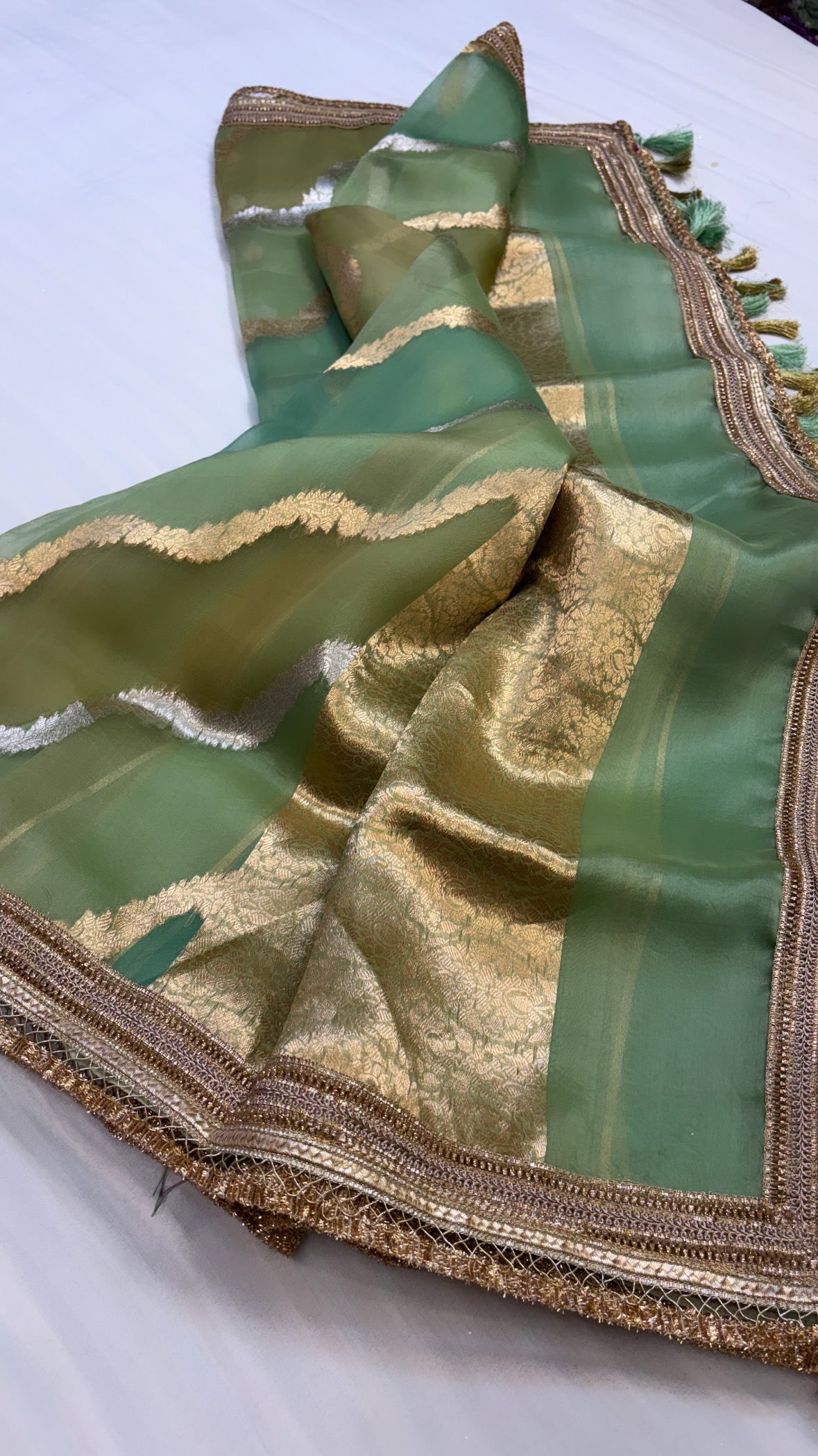 Sea green rangkaat leela kora silk jungla saree