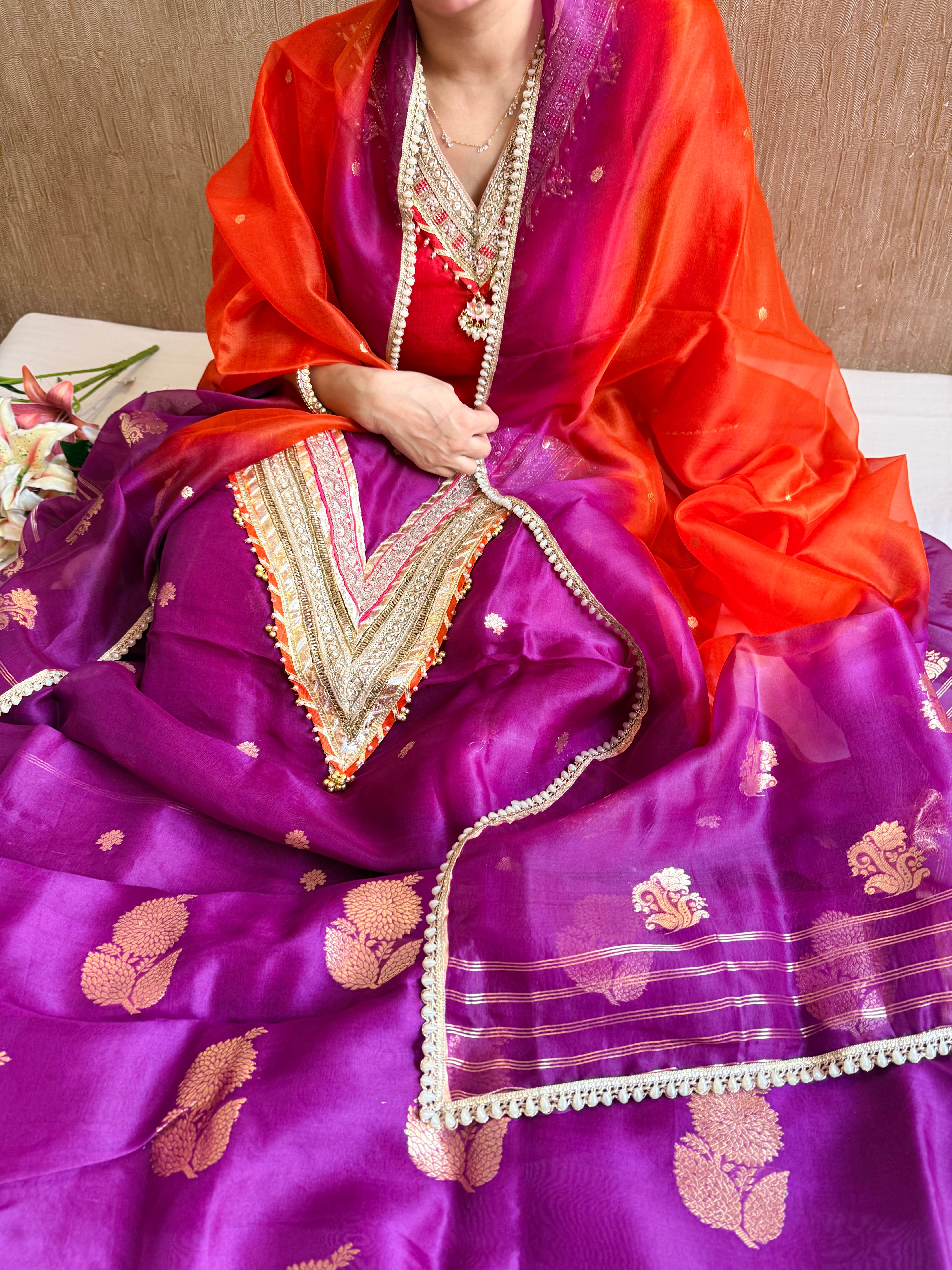 Punjabi kudi edit - Banarasi kora silk ghungroo and gotapatti suit sets