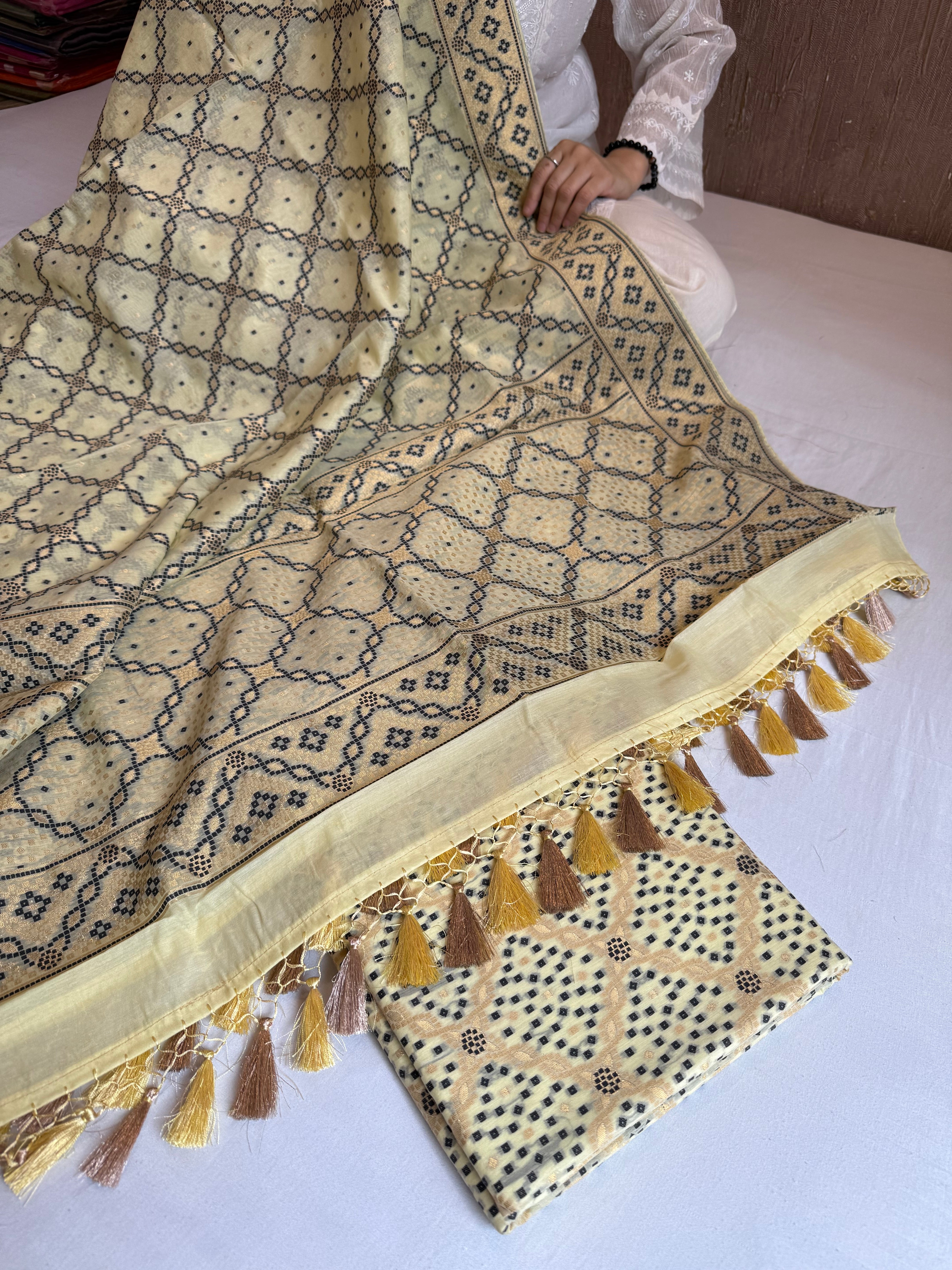 Banarasi cotton resham meenakari suit set