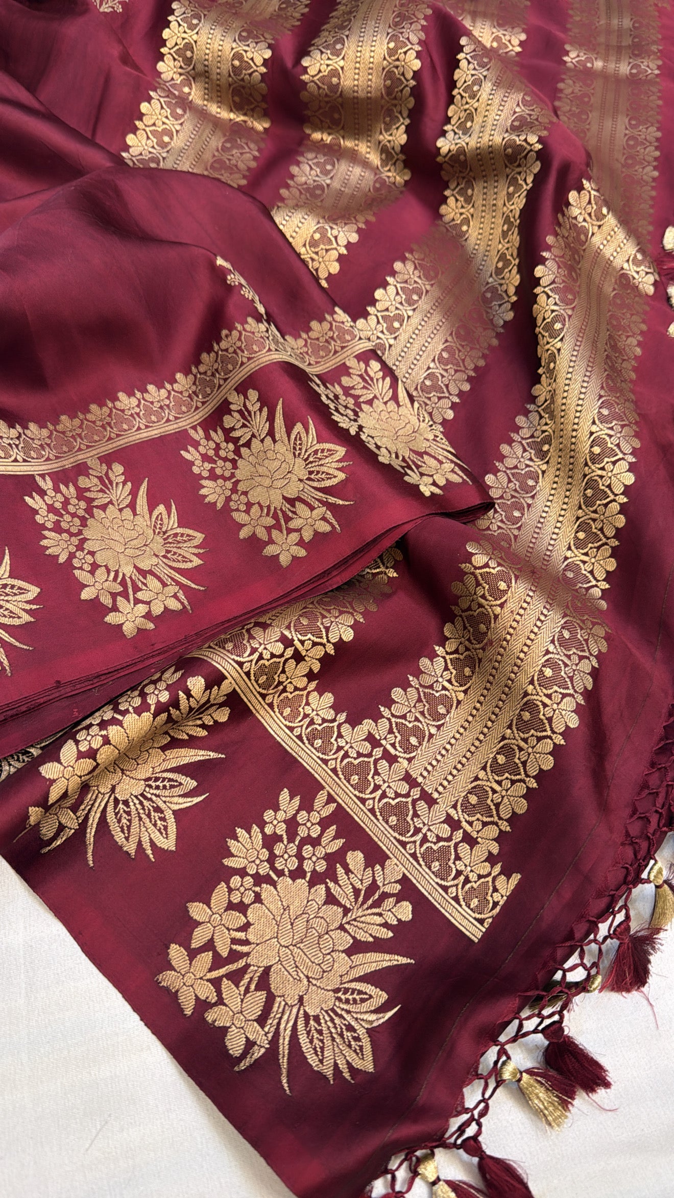 Mashru satin silk deep red shade banarasi saree