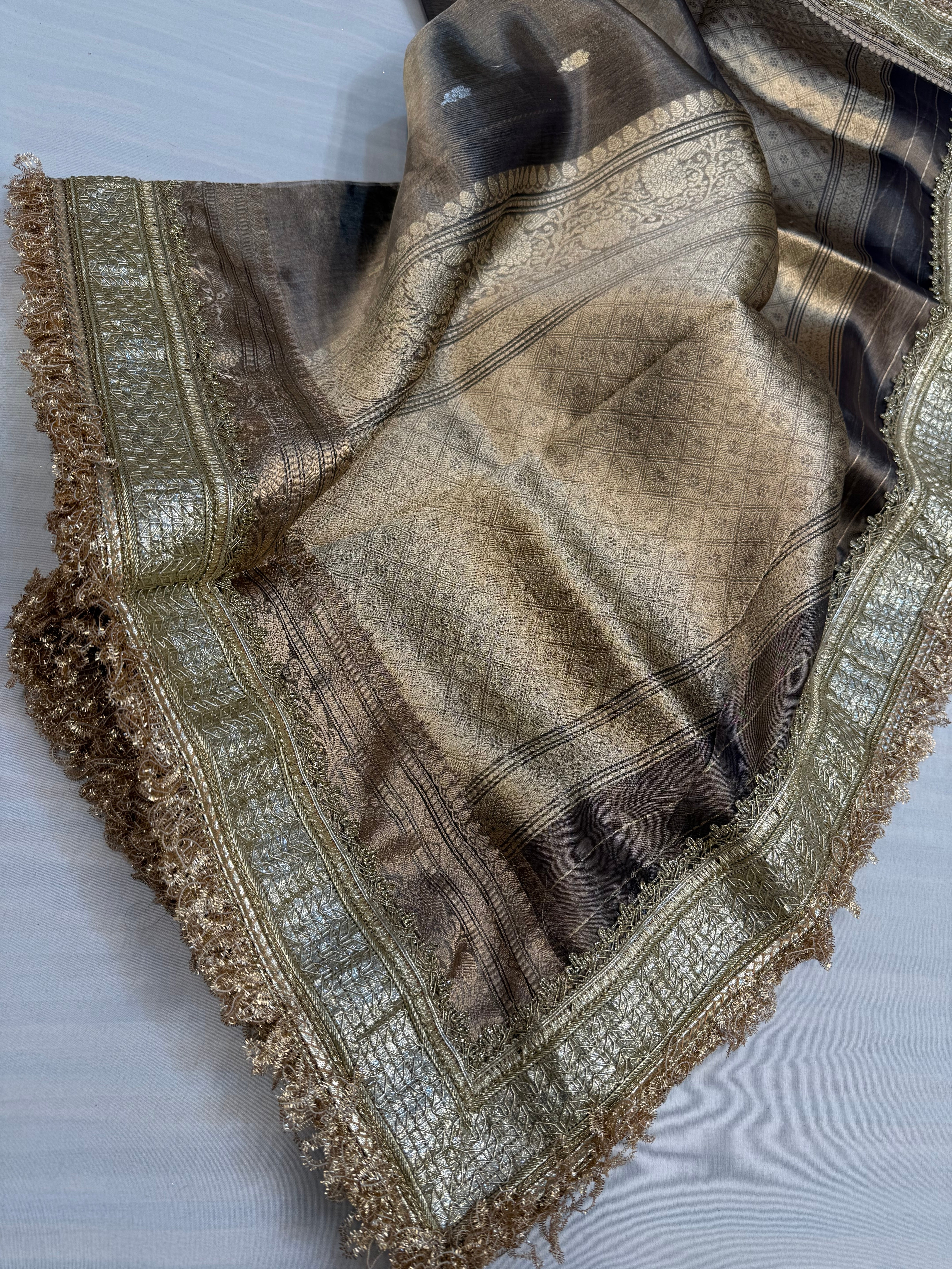 Mint gold maharani tissue silk kadhwa saree
