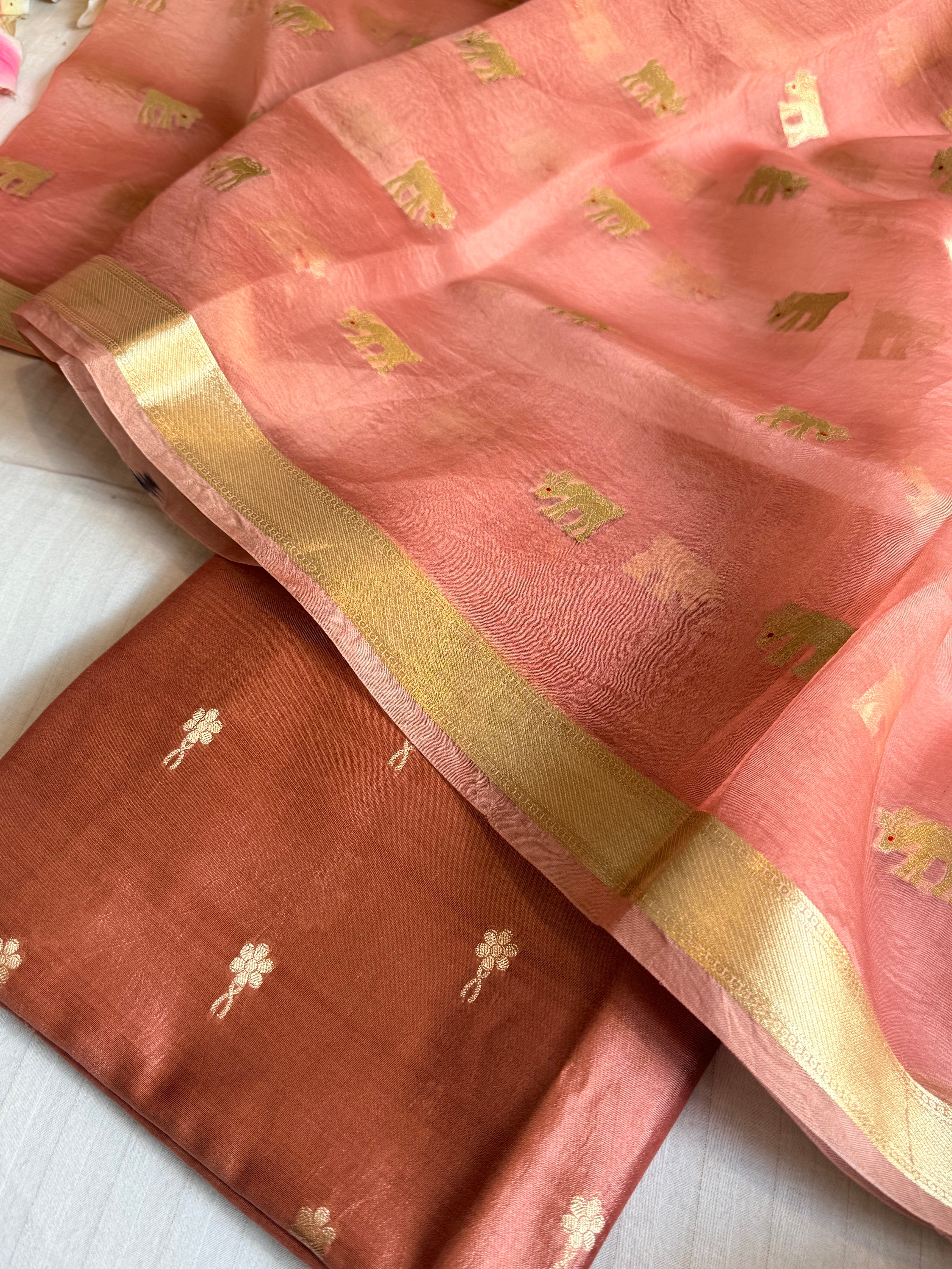 Summer suit sets - Spun chiniya silk kadhwa buti kora silk duppata suit sets