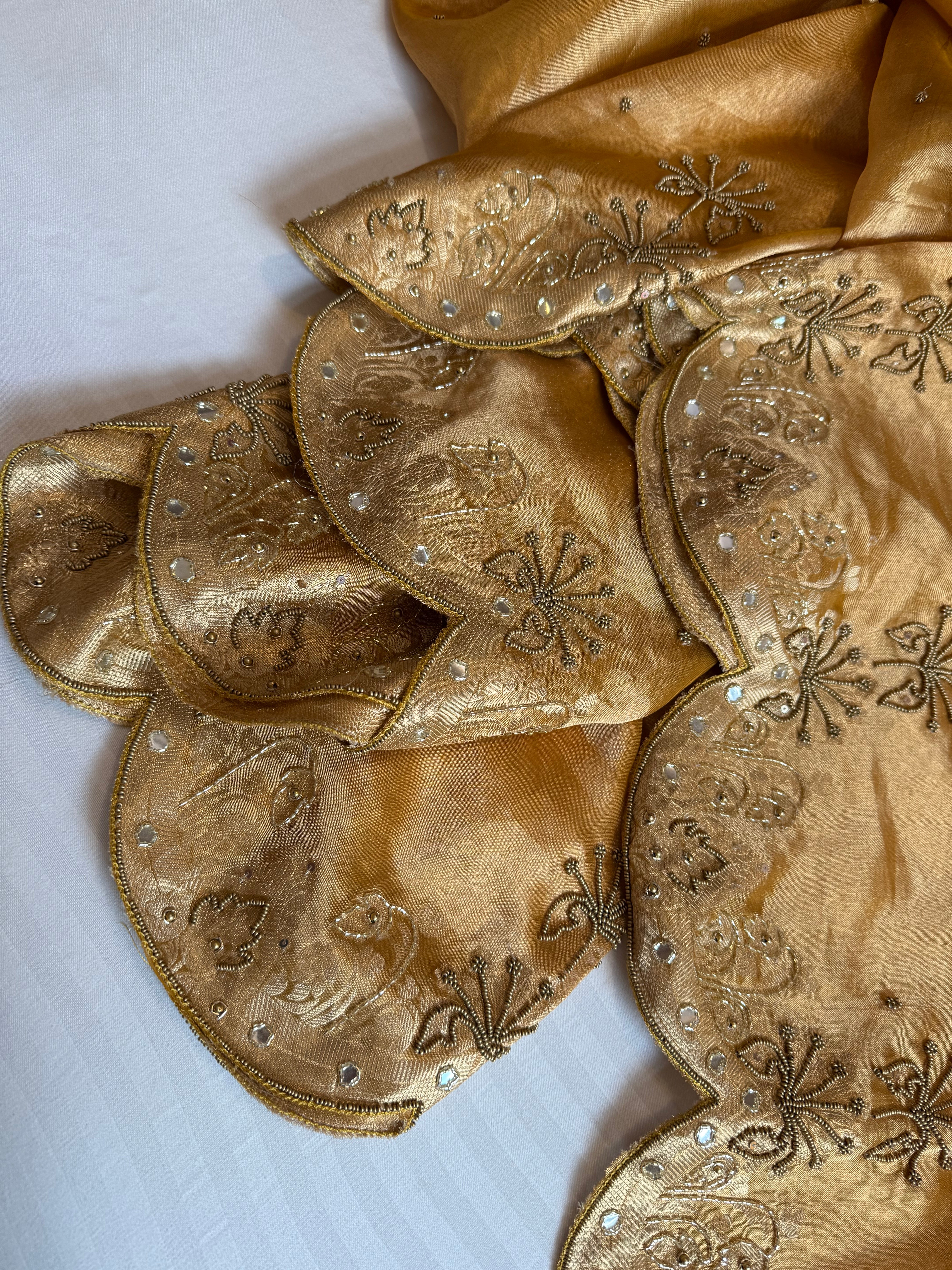 Husn kanjivaram gold tissue silk heavy hand embroidered saree