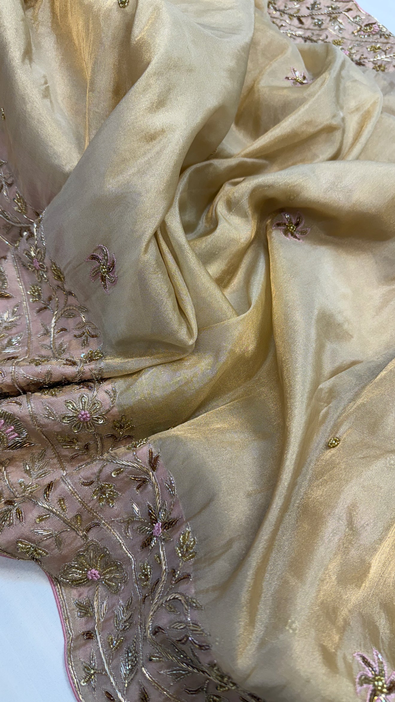 Gulab ki pankhuri husn tissue silk heavy zardozi border hand embroidered saree