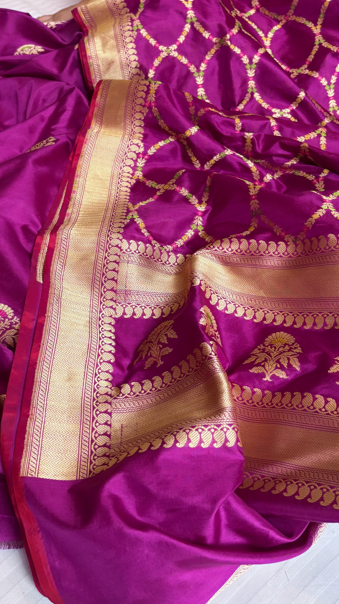 Purple katan kadhwa silk meenakari suit set