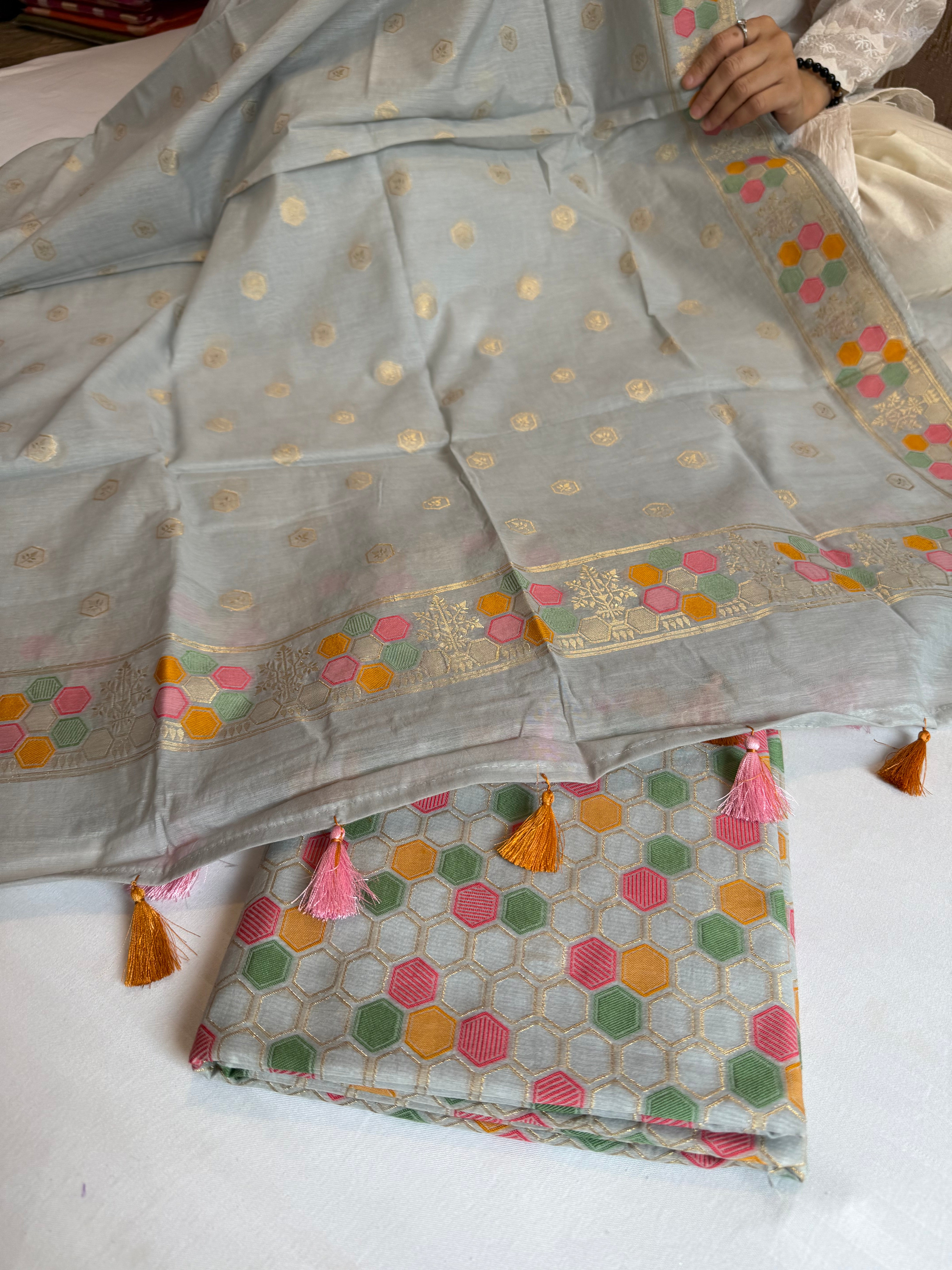 Banarasi cotton resham meenakari suit set