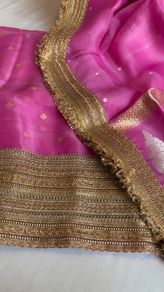 Baby pink banarasi kora silk gotapatti kadhwa suit set