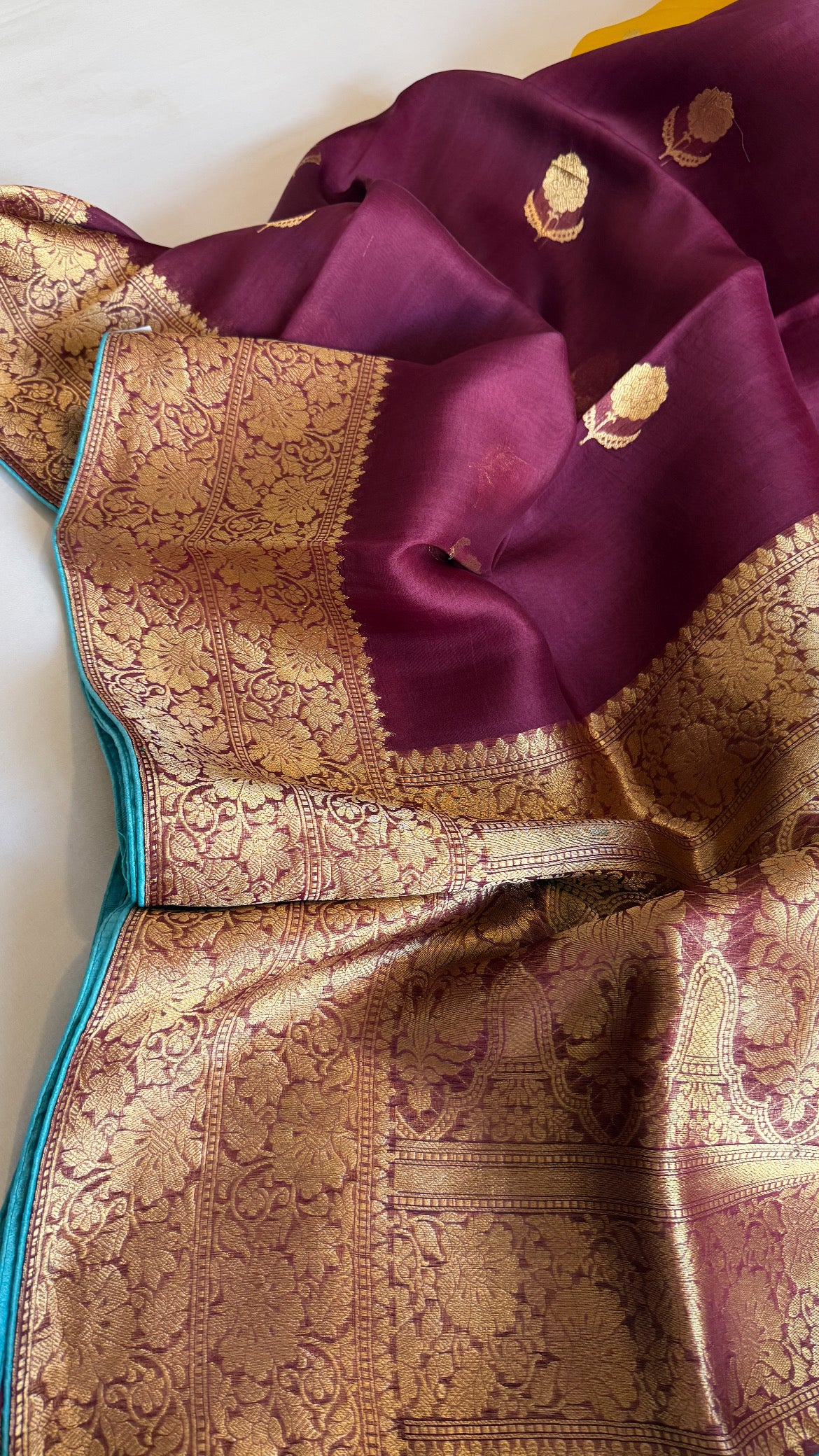 Deep plum kora silk banarasi kadhwa border saree