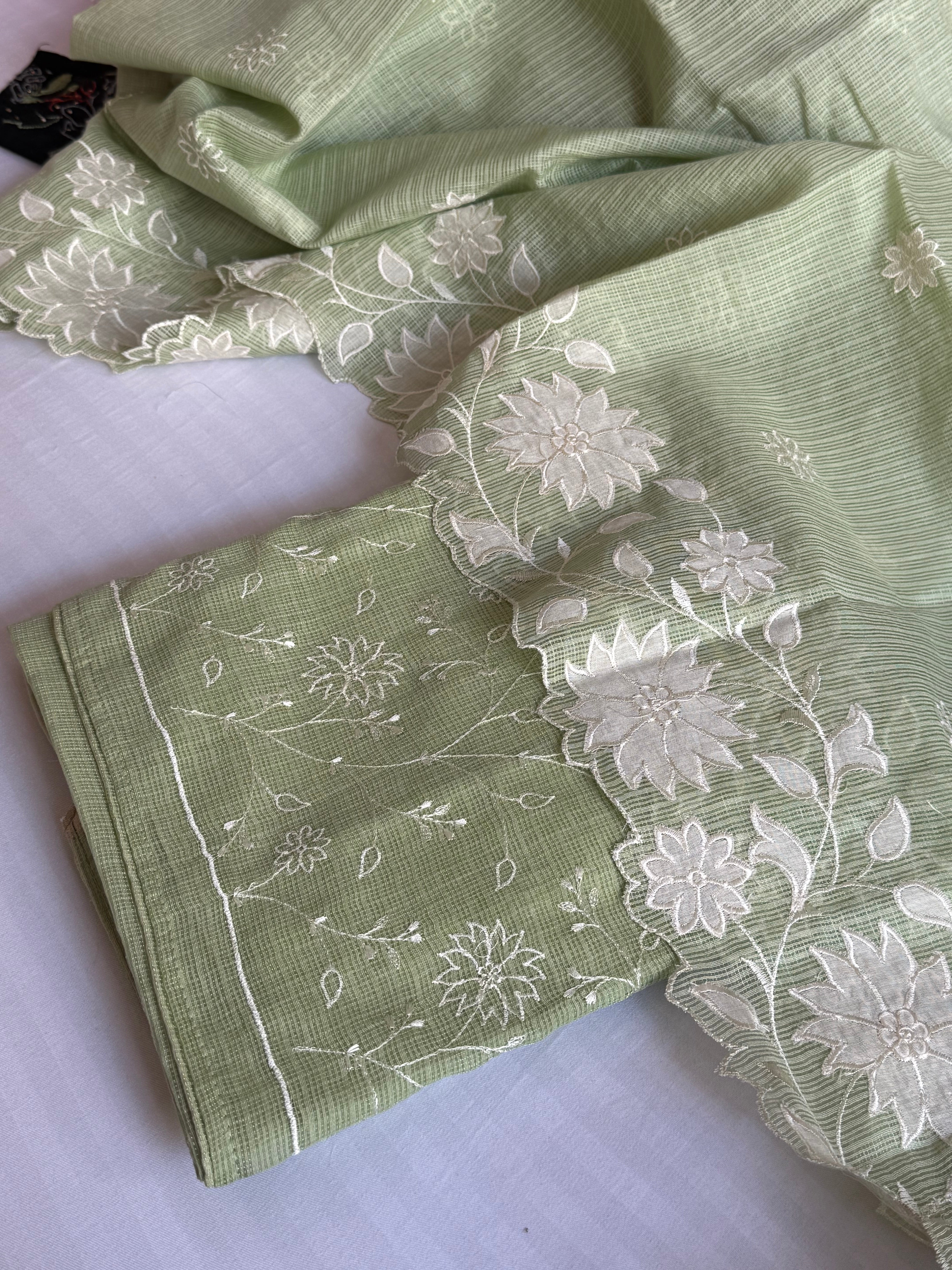 Apple green kota check appliqué work kadhwa suit set