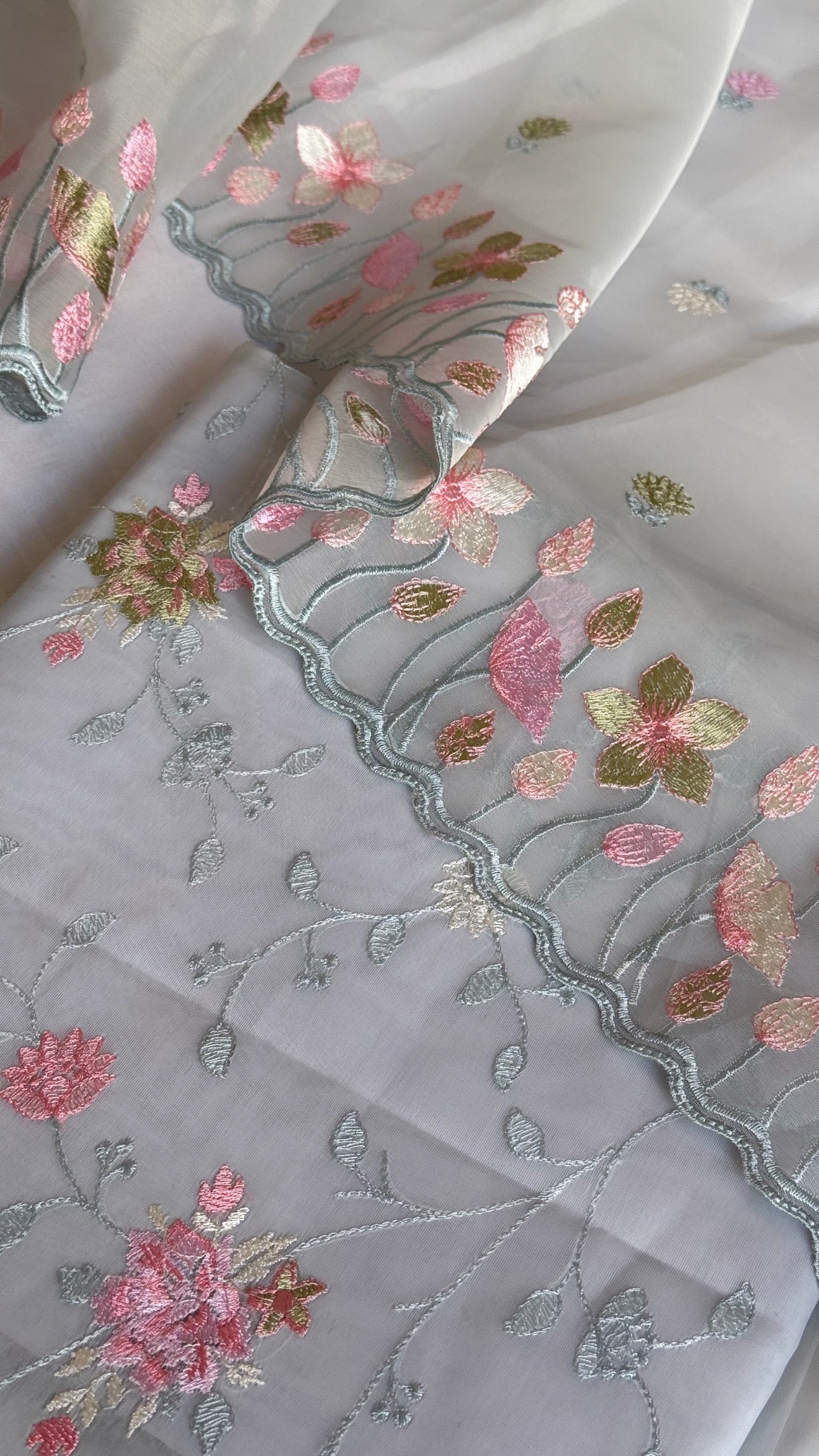 Ice blue kora silk banarasi parsi gara hand embroidered kadhwa suit set