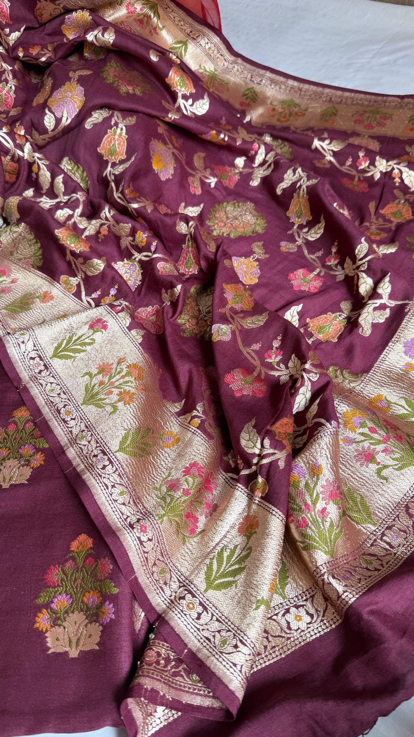 Bergundy moonga silk kadhwa meenakari jungla suit set