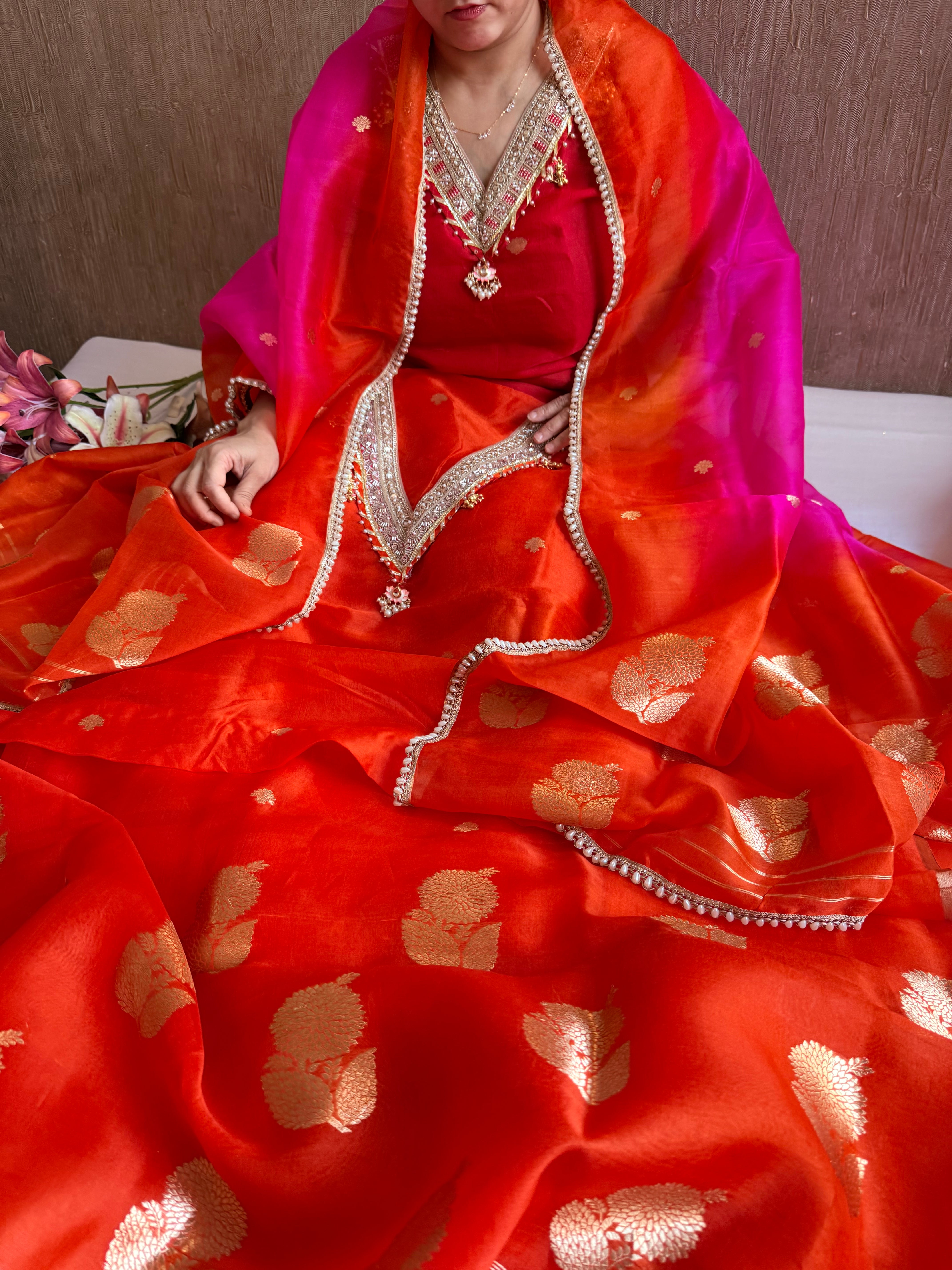 Punjabi kudi edit - Banarasi kora silk ghungroo and gotapatti suit sets