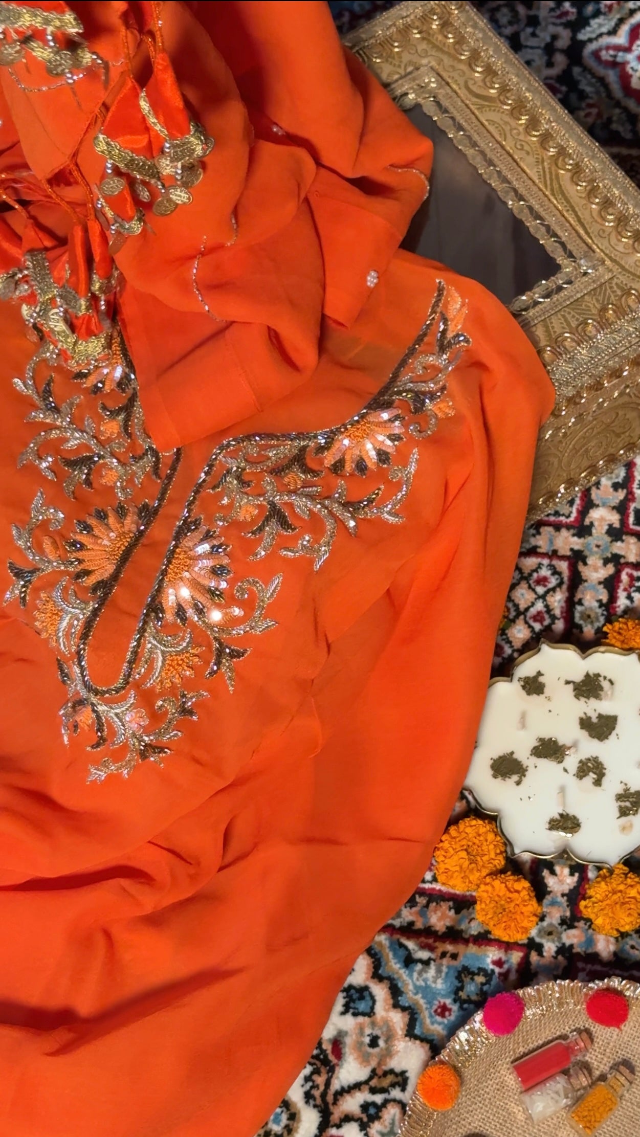 Rakhi special tangy fanta orange banarasi gorgette kadhwa suit set