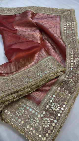 Maharani tomato red tissue silk saree