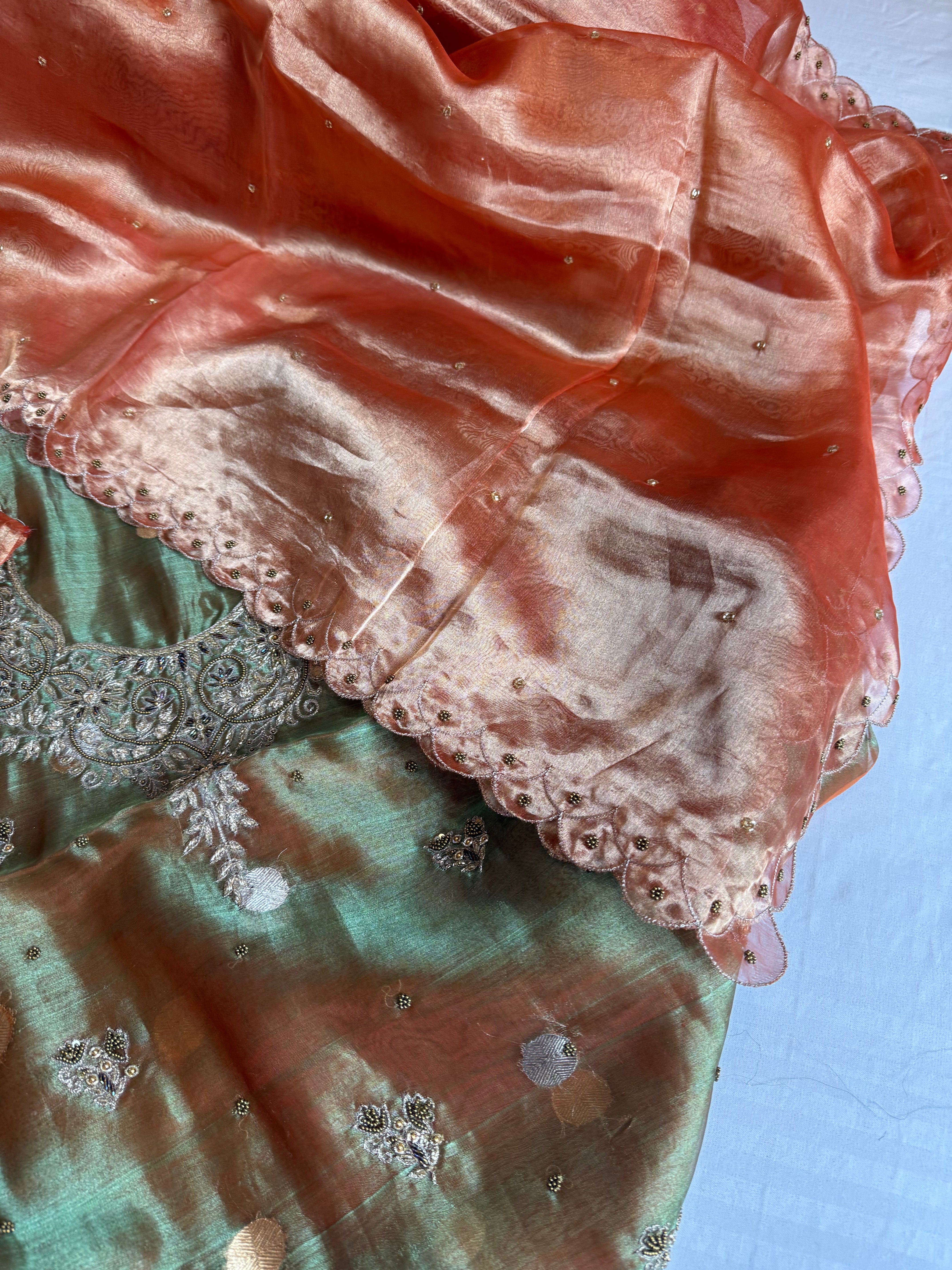 Maharani tissue silk hand embroidered suit set