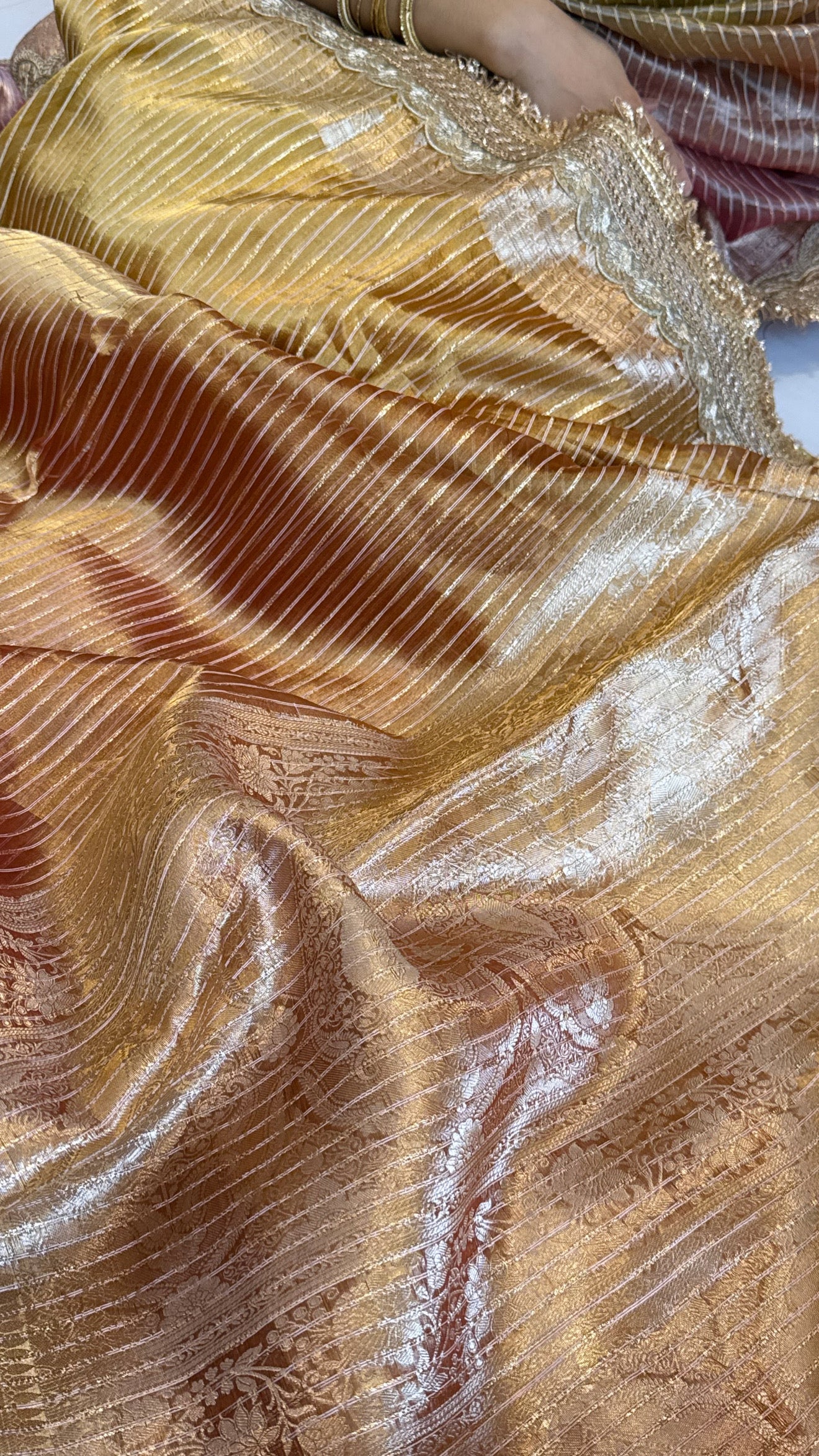 Maharani rang birangi tissue silk zari striped kadhwa saree