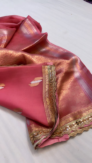 Onion peach shade leela kora silk kadhwa buti saree