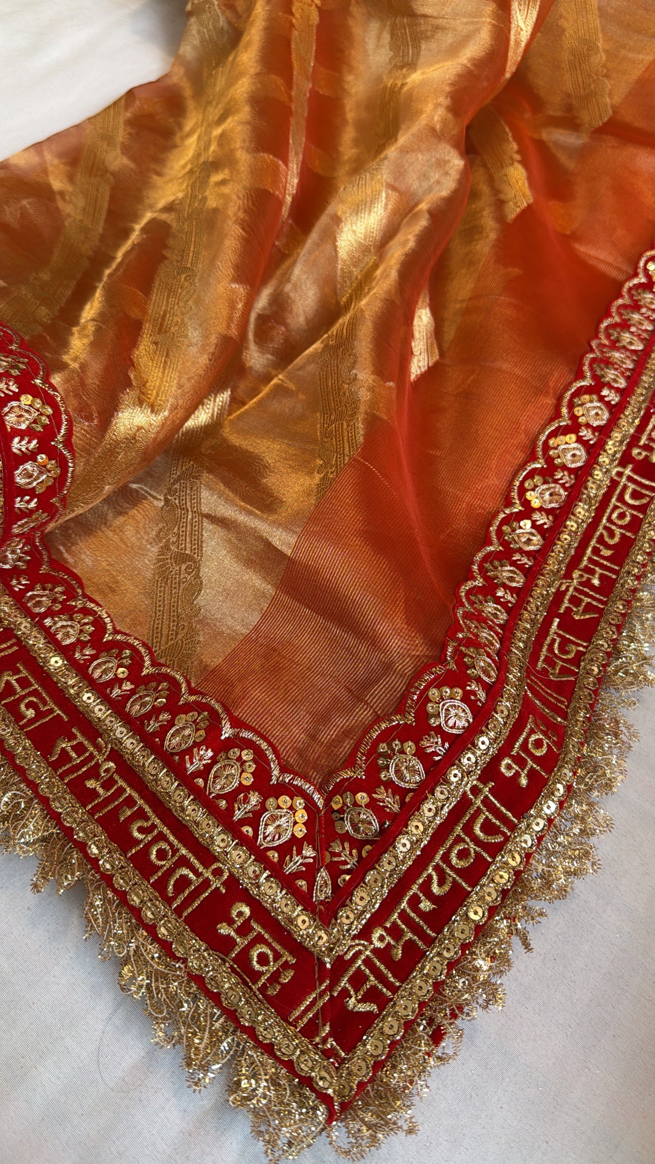 Maharani tangerine orange tissue silk duppata