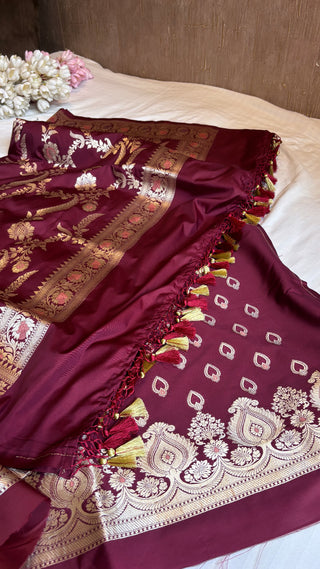 Maroon banarasi mashru silk suit set