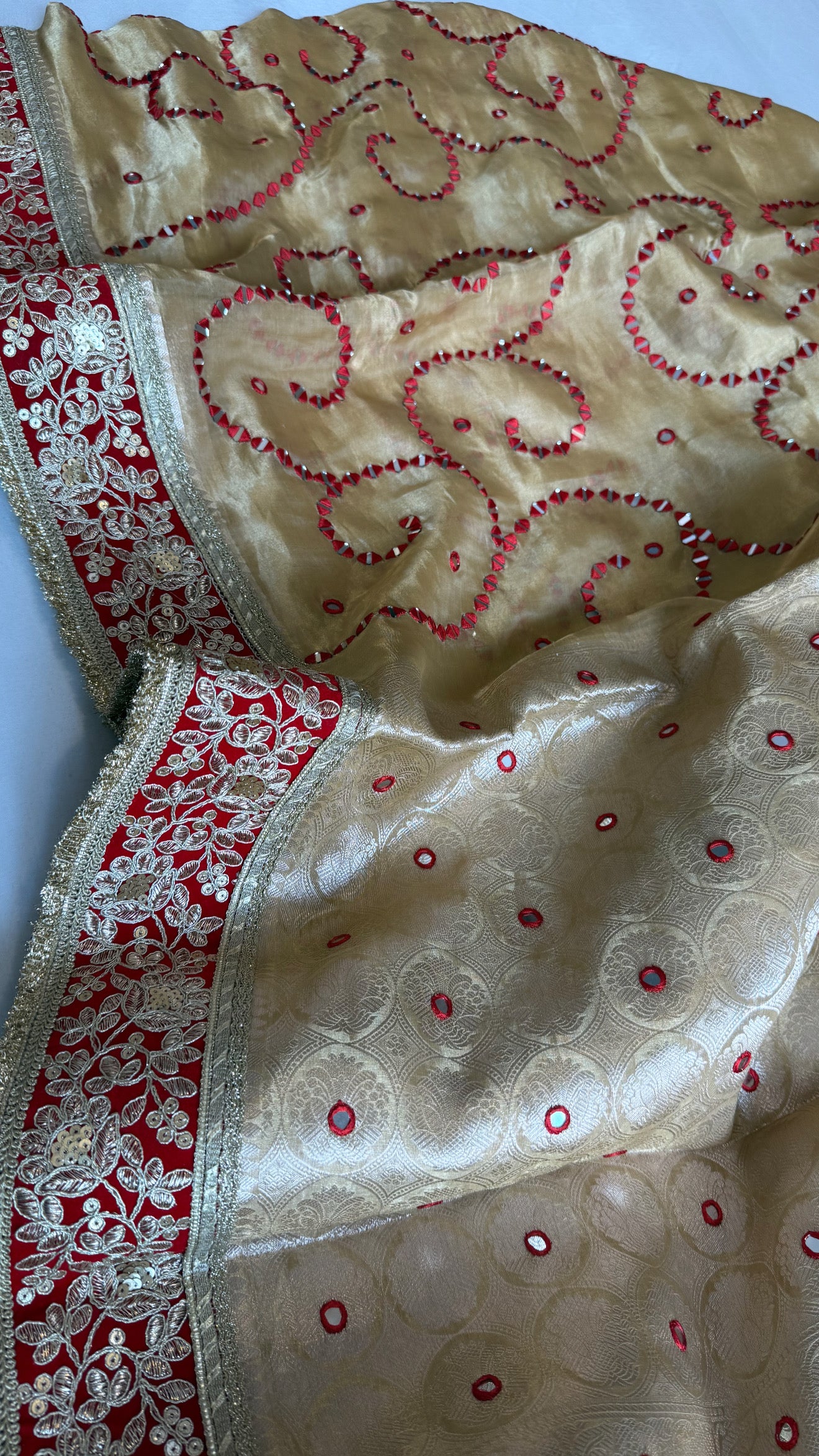 Sheesham edit - Heavy double tissue silk heavy hand embroidered mirror work saree