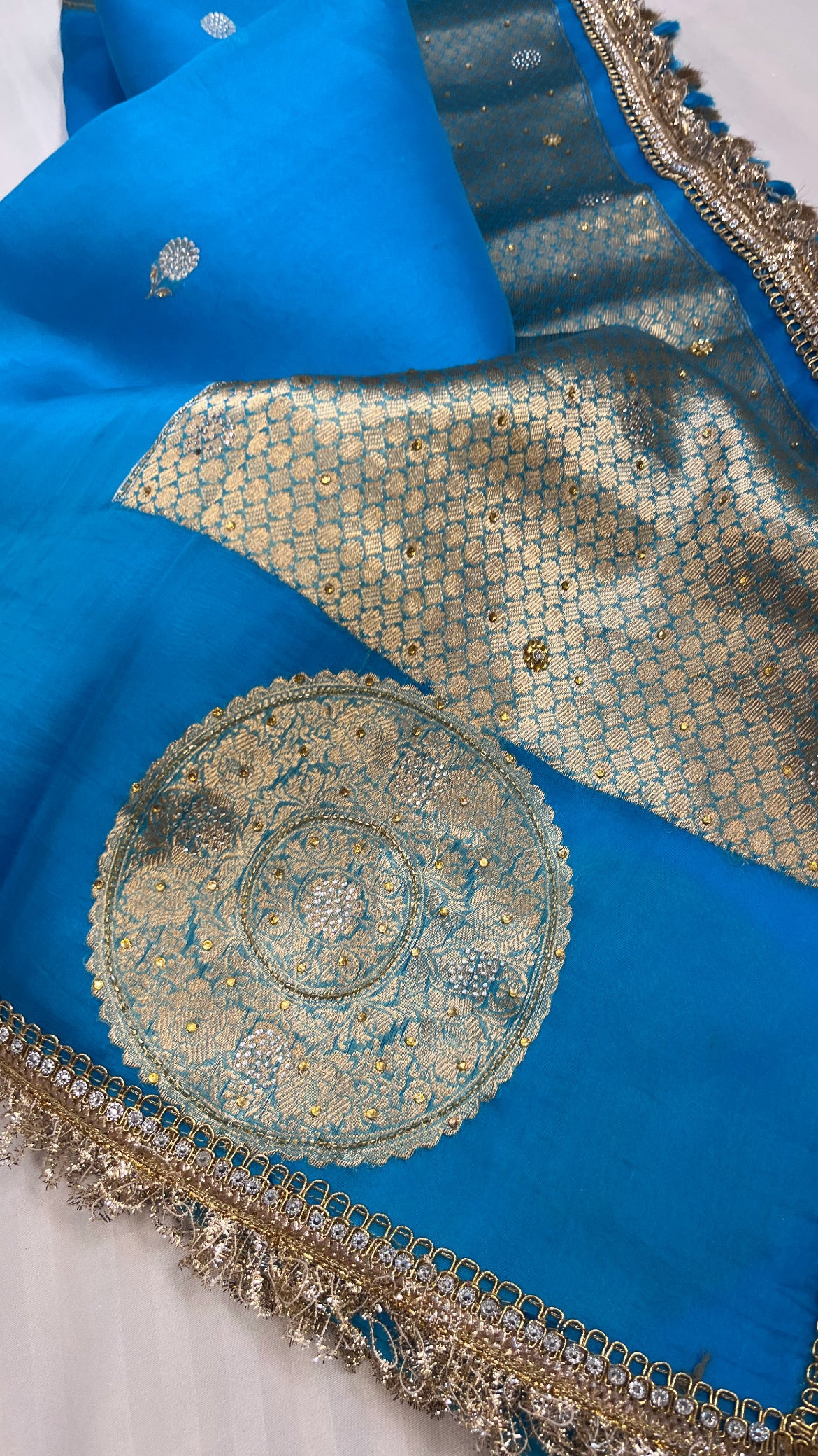 Water blue sitara kora silk stonework saree
