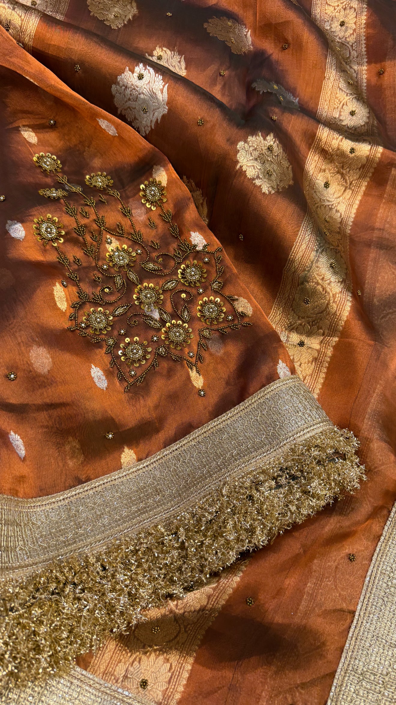 Cocktail edit sarees - Bronze tissue silk heavy hand embroidered sarees