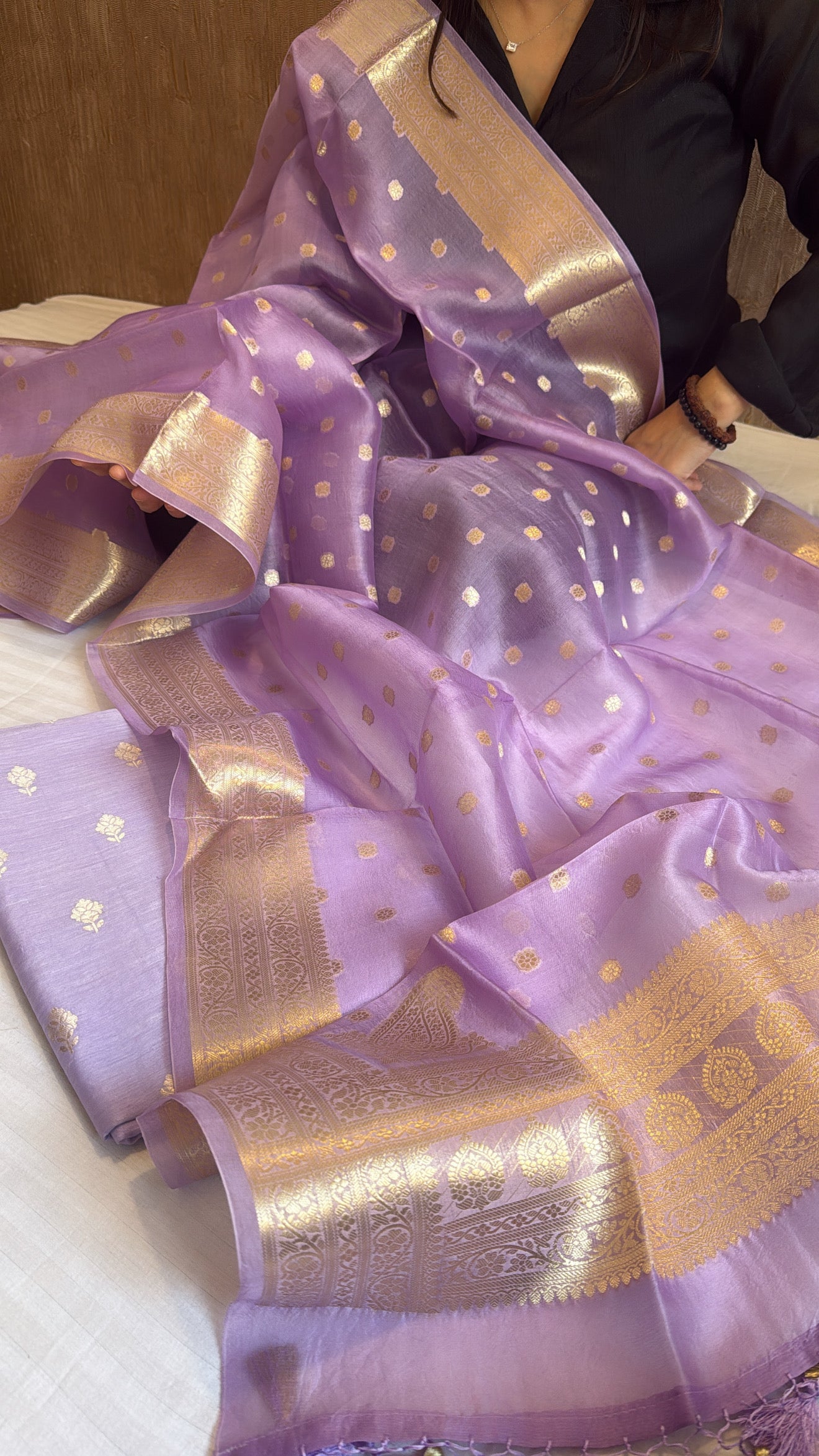 Dusty mouve linen gorgette kurta paired with kora silk kadhwa duppata set