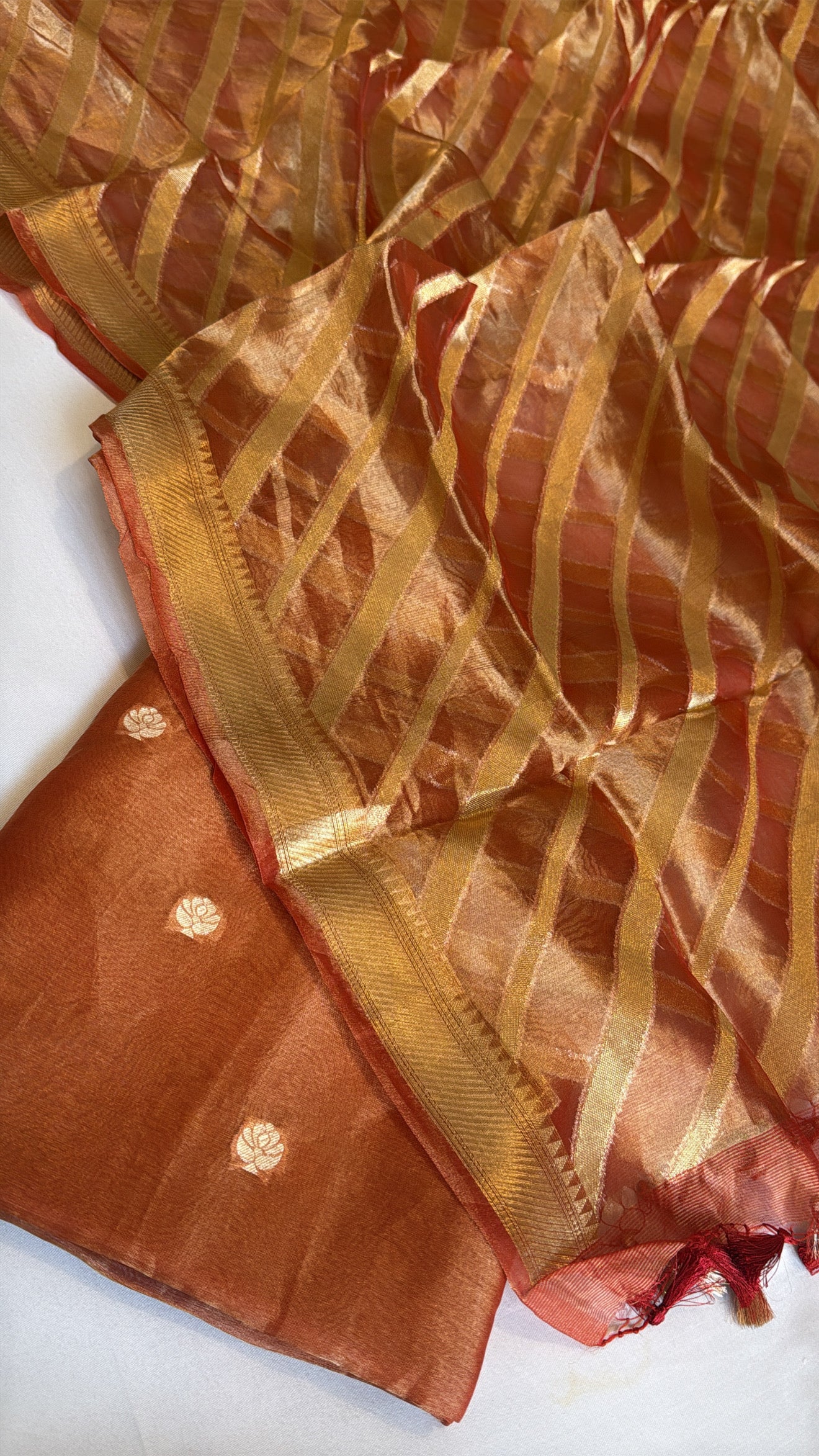 Vivah edit - Tangerine orange tissue silk kadhwa jaal weaving suit sets