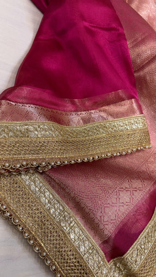 Maharani hot pink tissue silk kadhwa saree