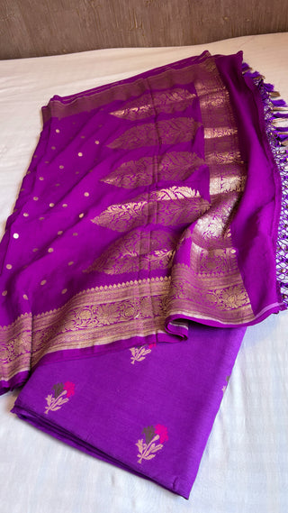 Purple moonga silk kadhwa meenedar suit set