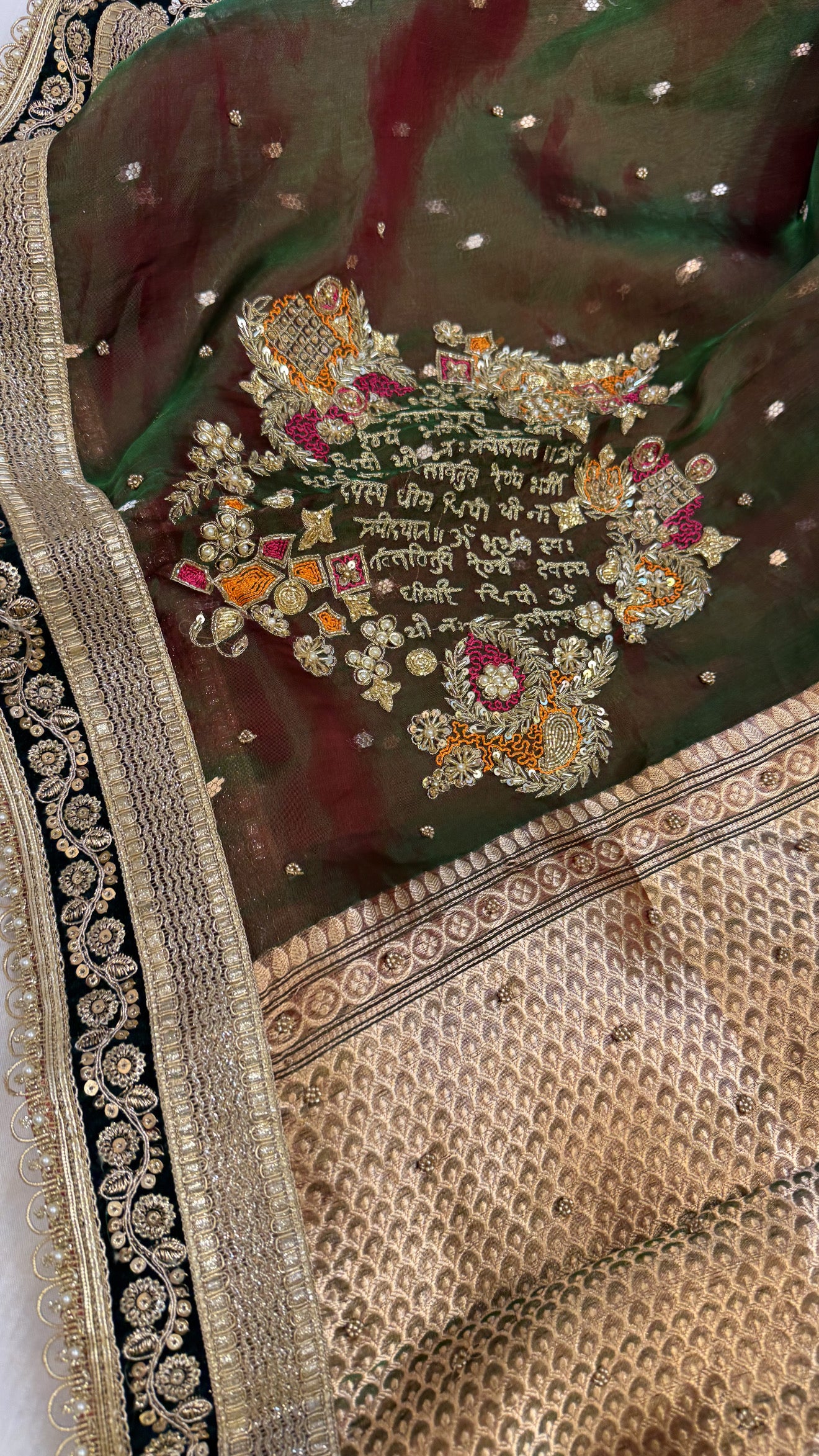 Cocktail wali saree - Mehendi green tissue silk dhup chao effect saree