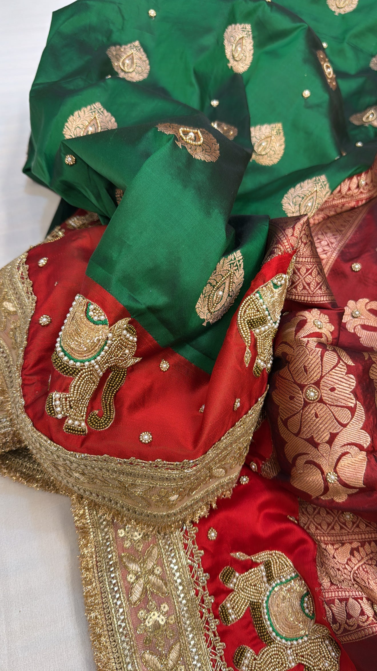 Mashru satin silk saree with contrast border and hand embroidery