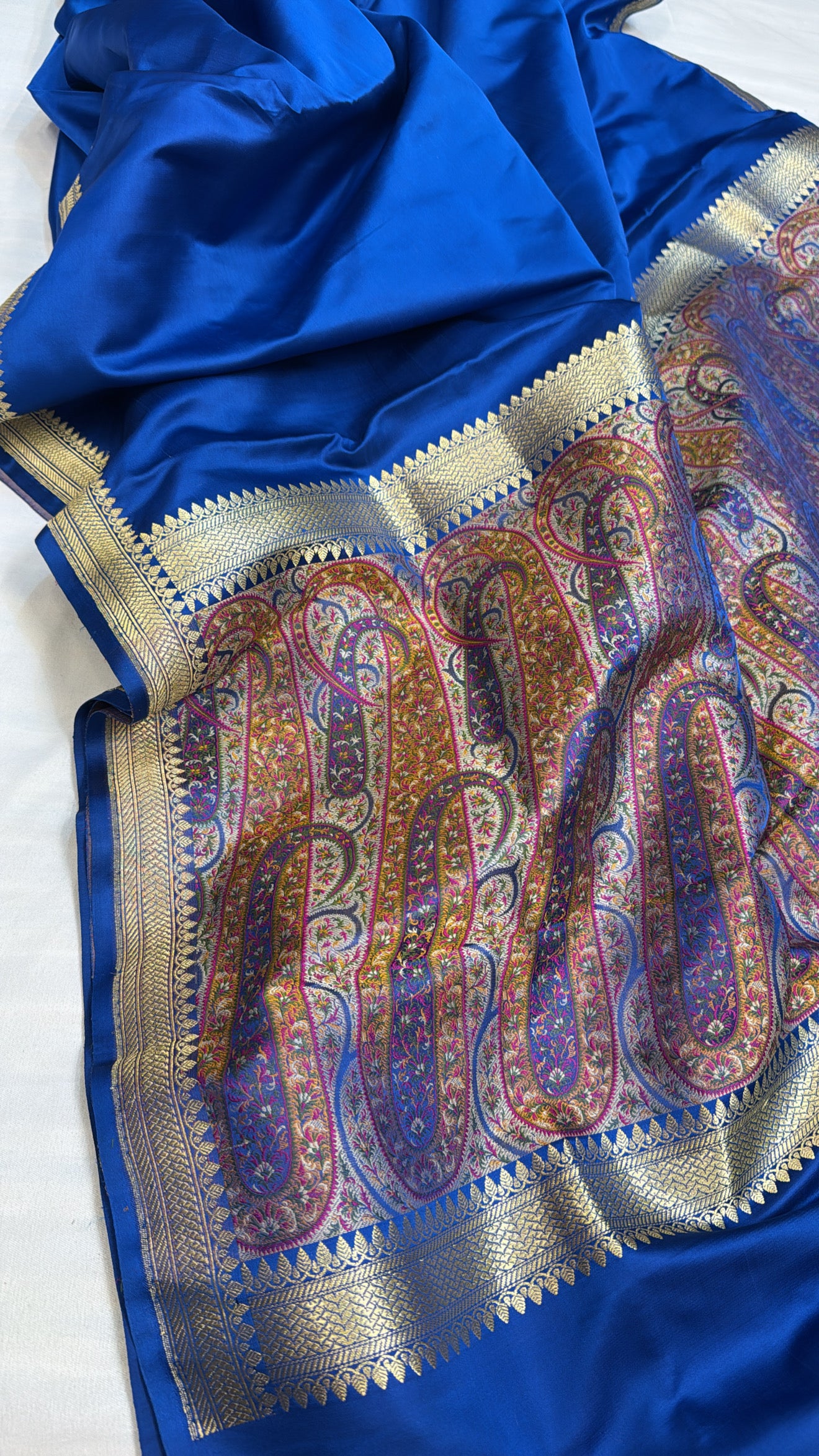 Mashru satin silk electric blue jamevar pallu banarasi saree