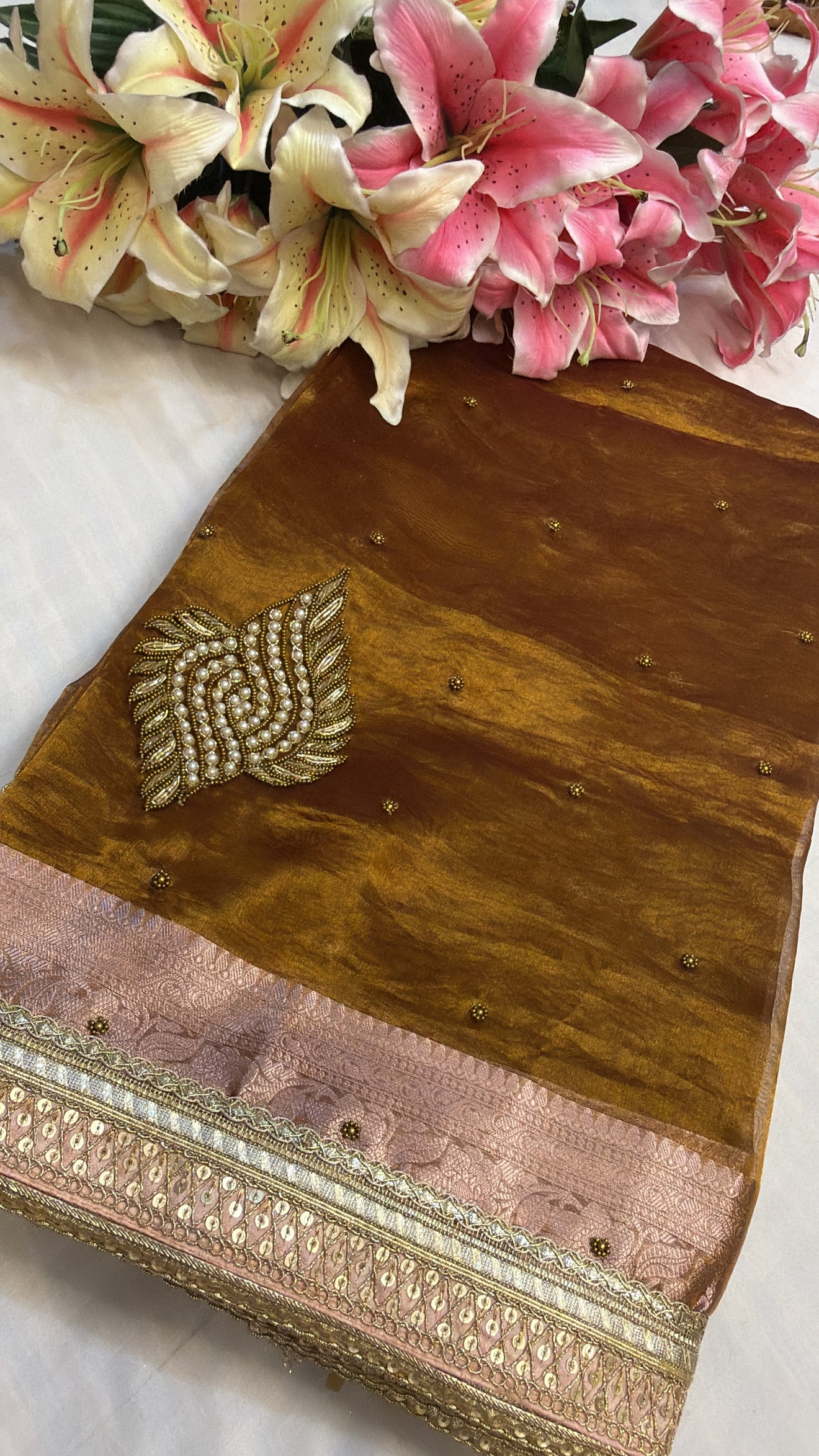 Kanjivaram gold tissue silk hand embroidered kadhwa saree