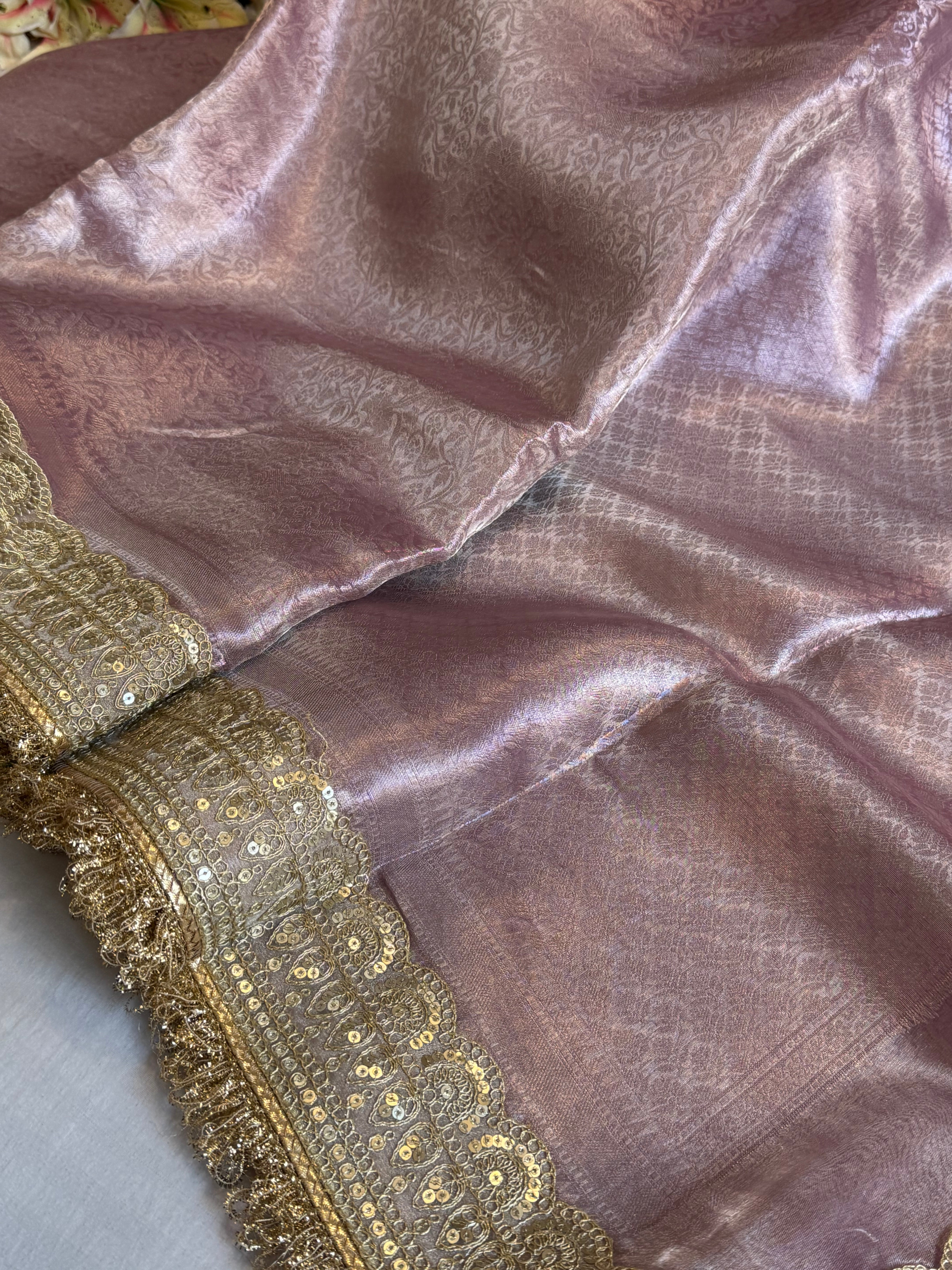 Kanjivaram brocade ice pink tissue silk brocade kadhwa banarasi saree