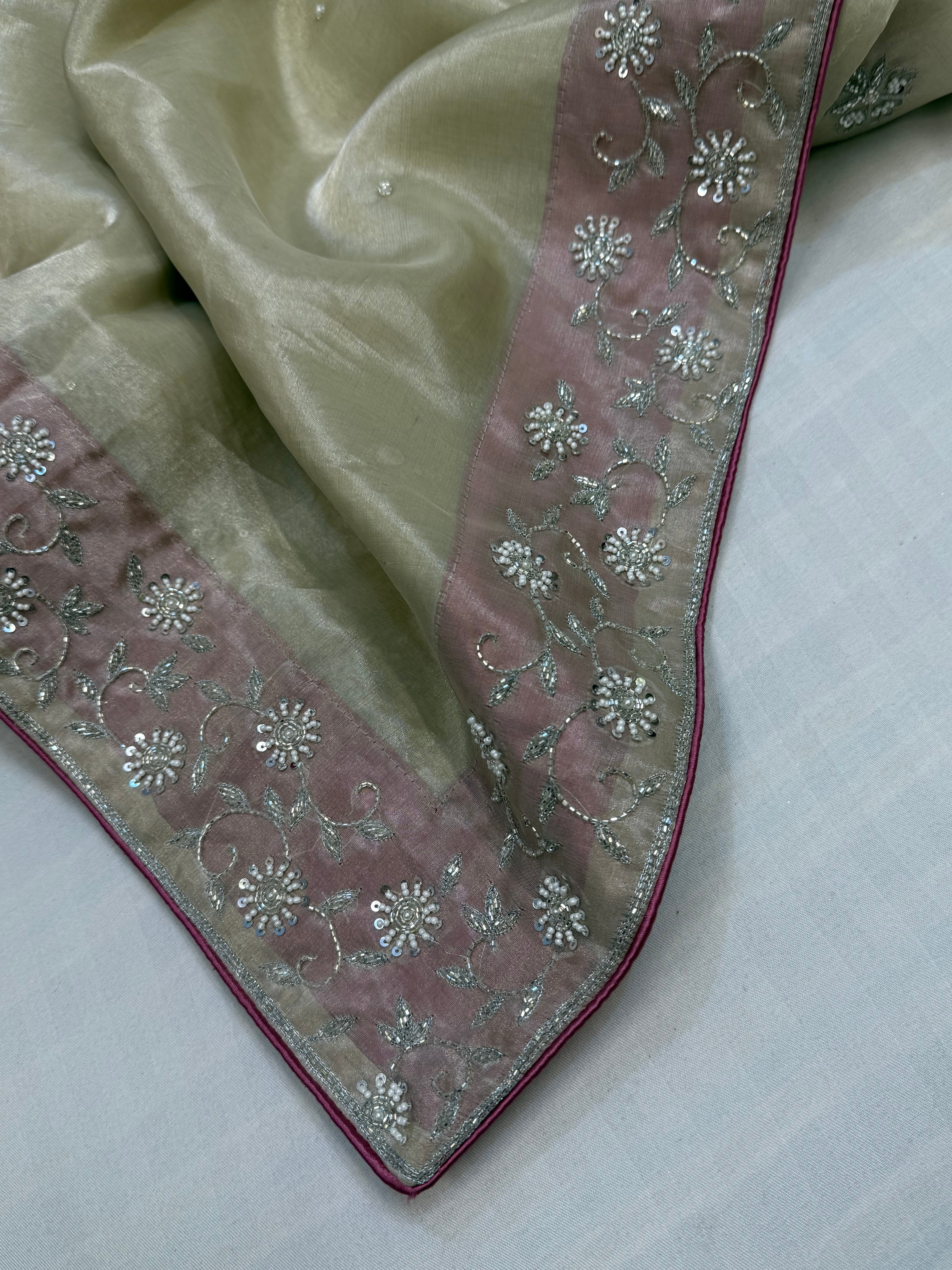 Heere aur moti edit - Ivory pearl work diamond tissue silk heavy hand embroidered saree