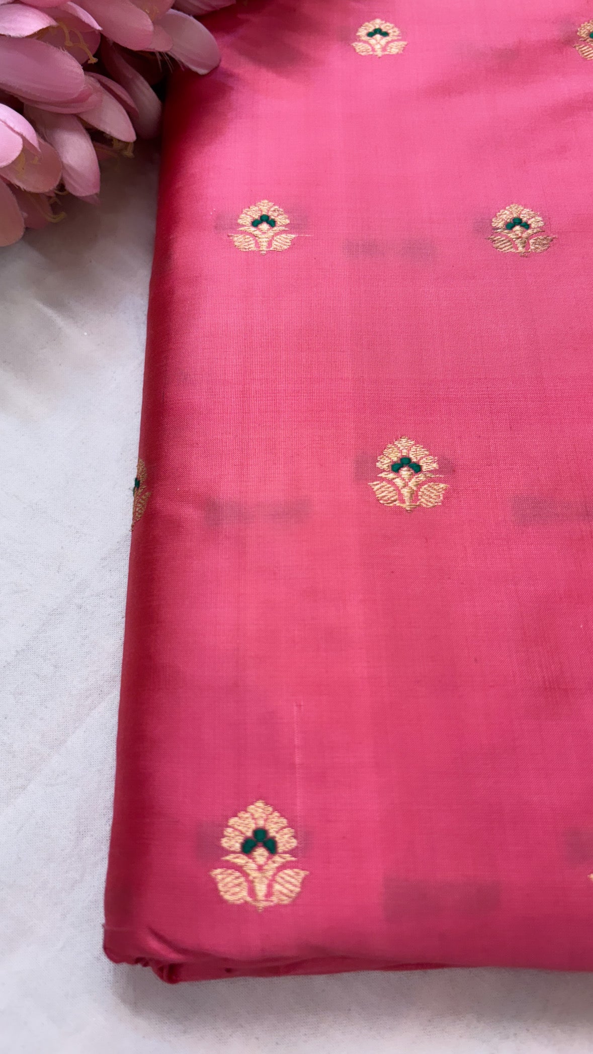 Peach katan silk meenedar fabric