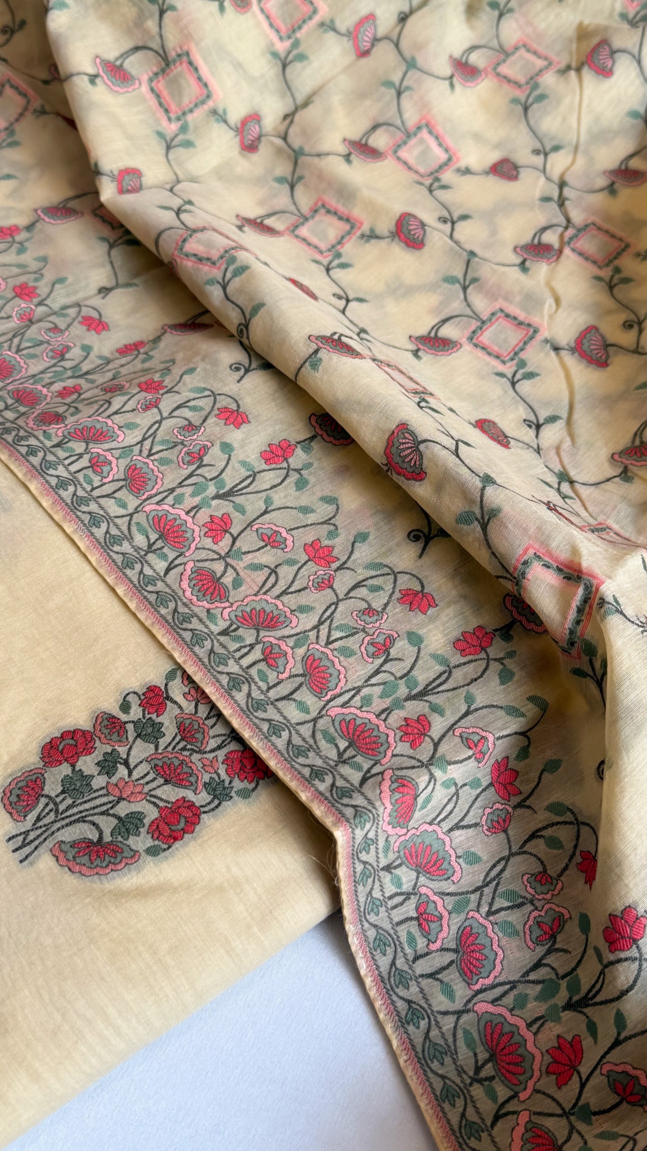 Ivory banarasi cotton resham meenakari kadhwa suit set