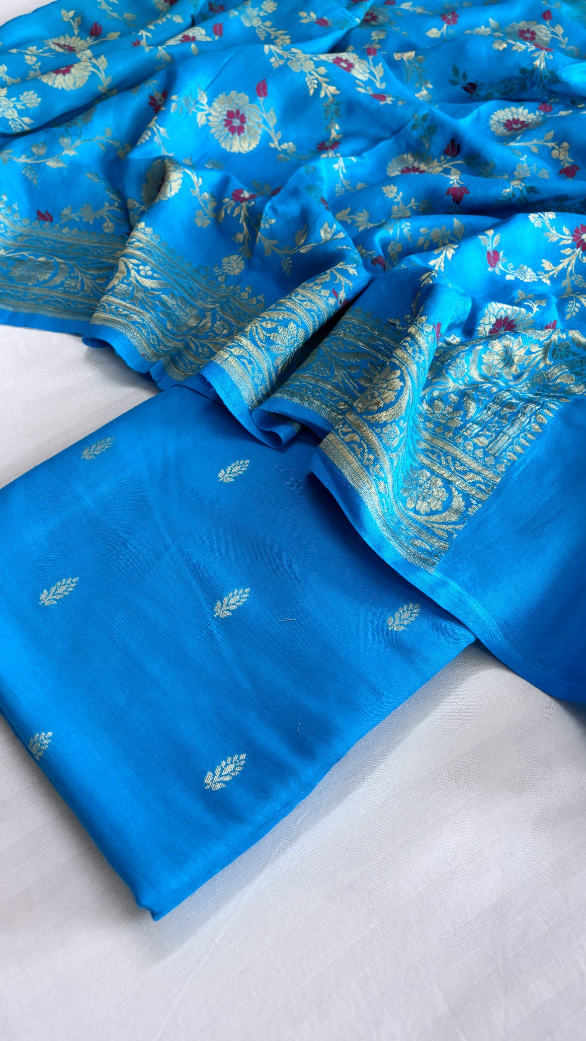 Firozi blue moonga silk meenakari jungla duppata suit set