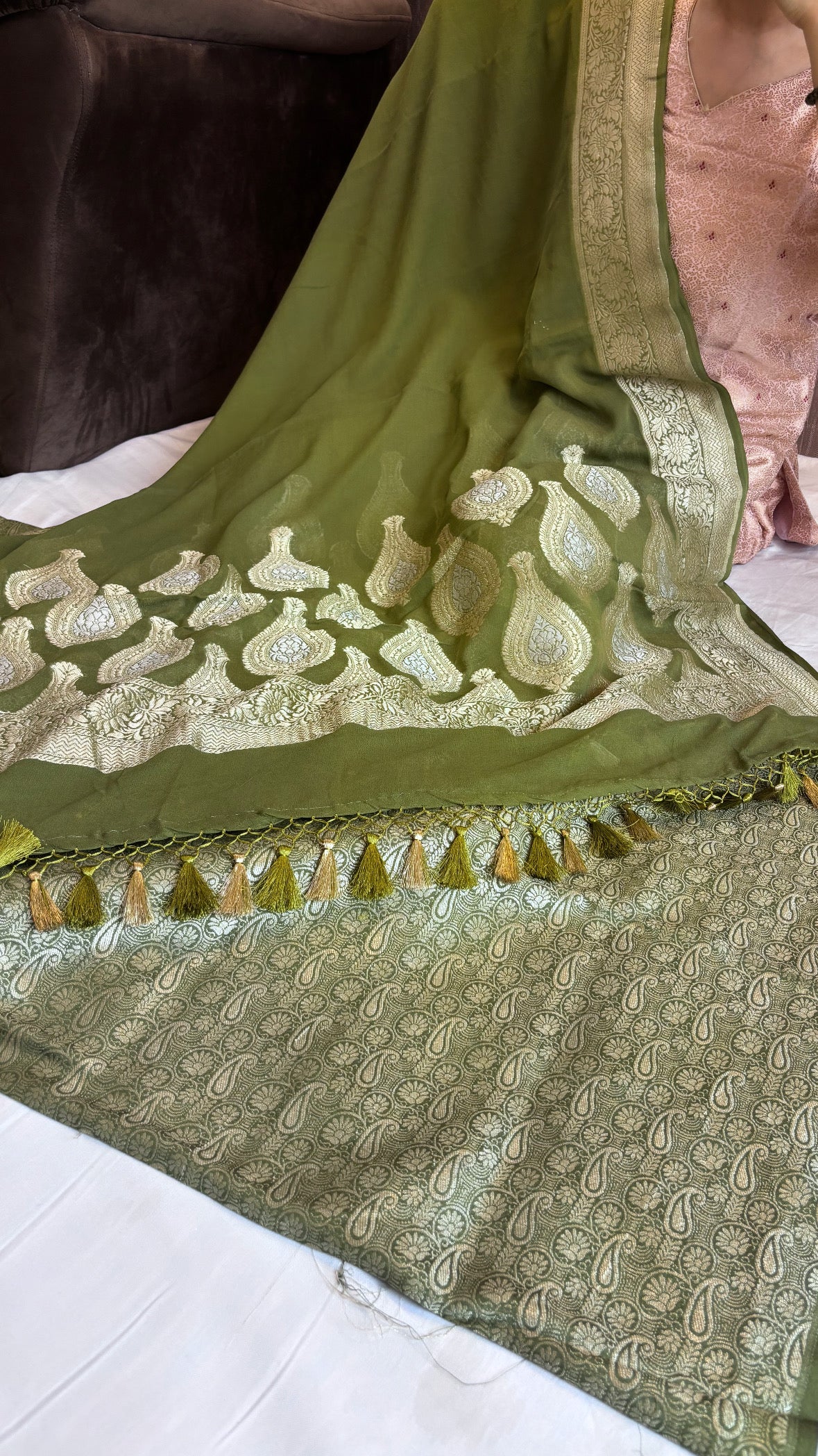 Mehendi green moonga brocade suit set