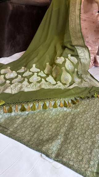 Mehendi green moonga brocade suit set