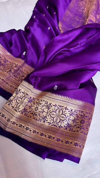 Pretty purple 8-kadi mashru satin silk kadhwa saree