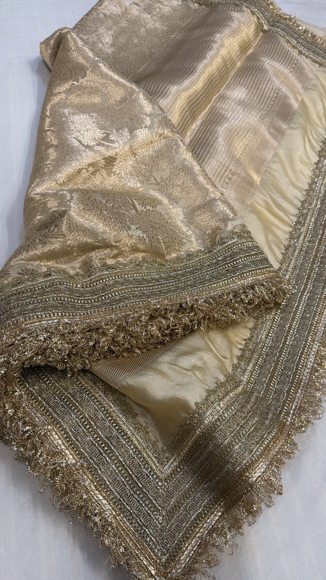 Golden tissue silk brocade kadhwa saree