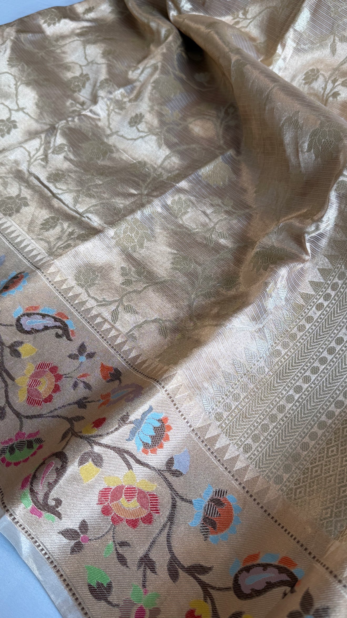 Paithani border kanjivaram banarasi tissue silk meenekari kadhwa saree