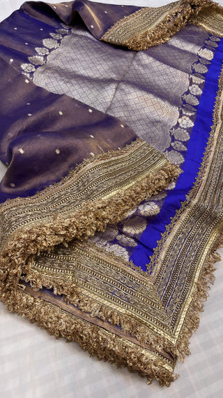 Maharani bright ink blue tissue silk saree