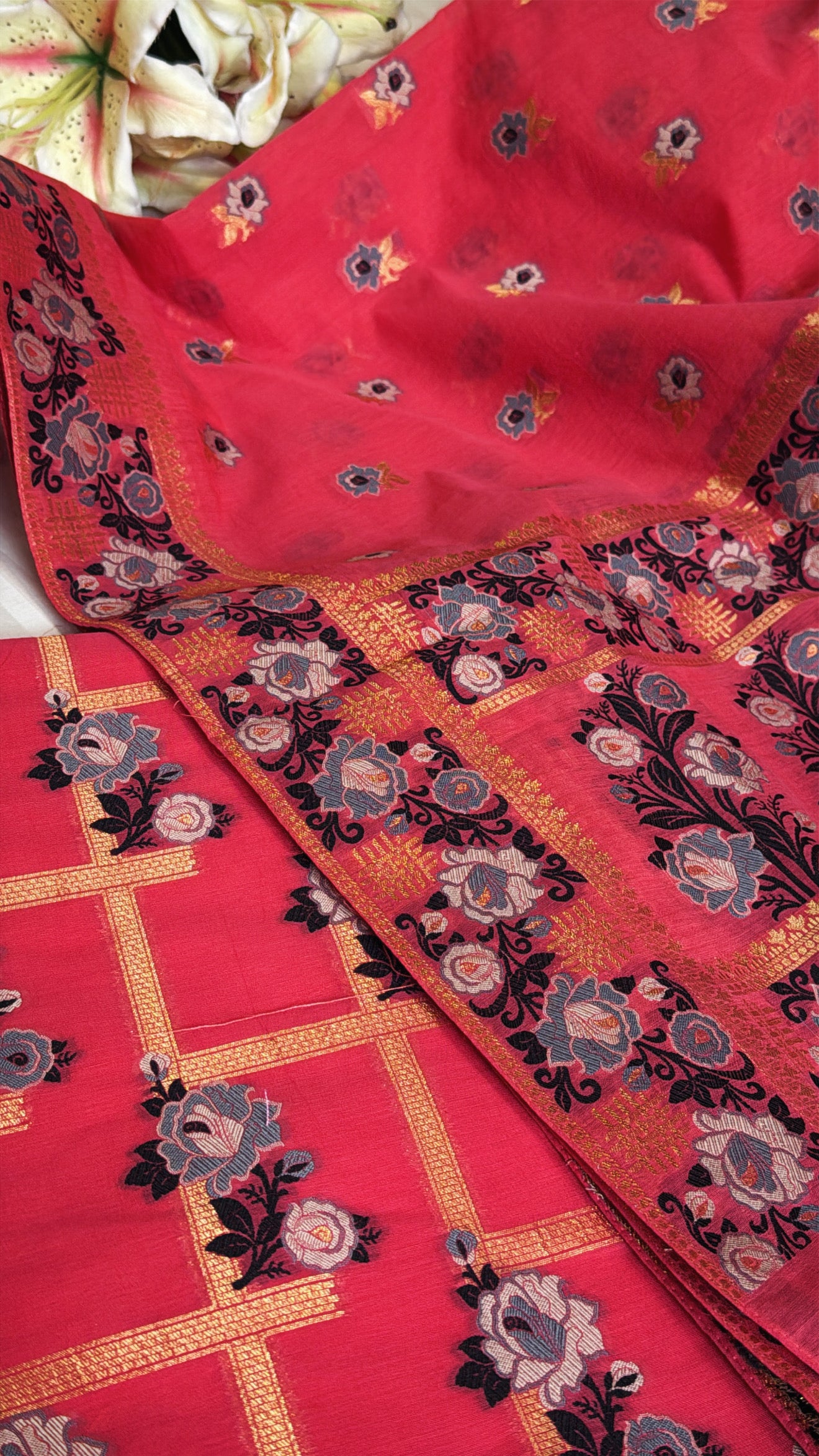 Banarasi cotton silk meenakari kadhwa suit set