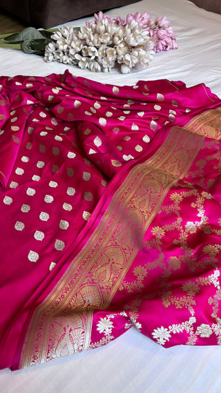 Hot pink banarasi mashru silk suit set